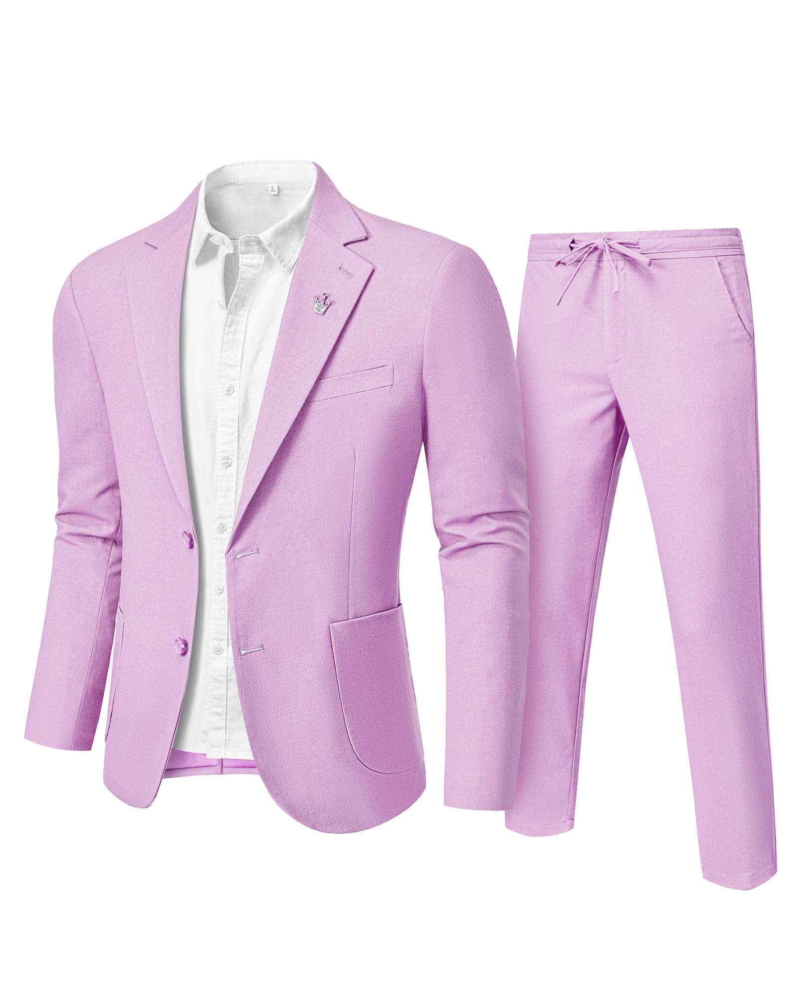 FancyFir Men's Linen Suit 2 Pieces Regular Fit, Two Buttons Lightweight Jacket and Pants for Beach Wedding, Summer Prom