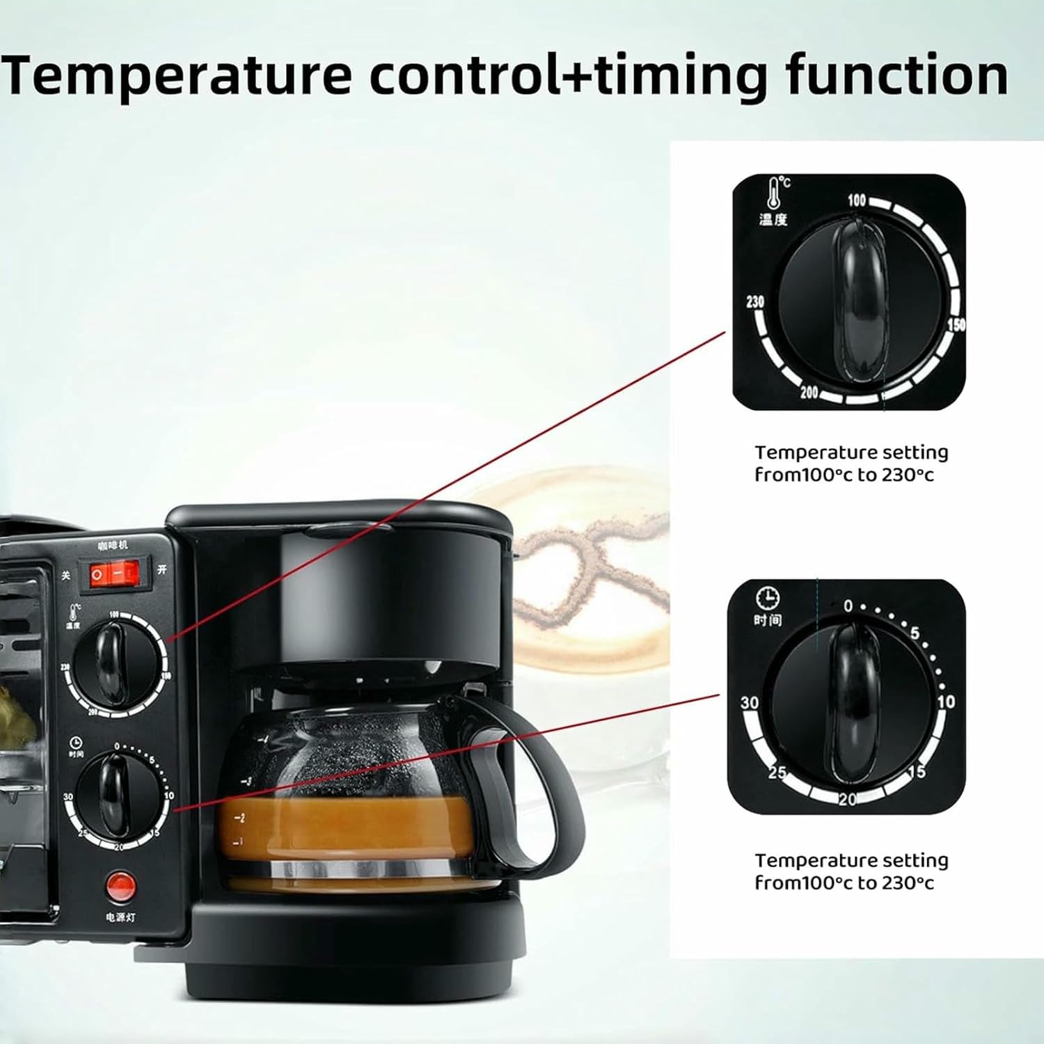 3-in-1 Breakfast Station, Coffee Maker, Toaster Oven & Removable Nonstick Frying Pan, 30-Min Timer & Adjustable Temp - for kitchenette