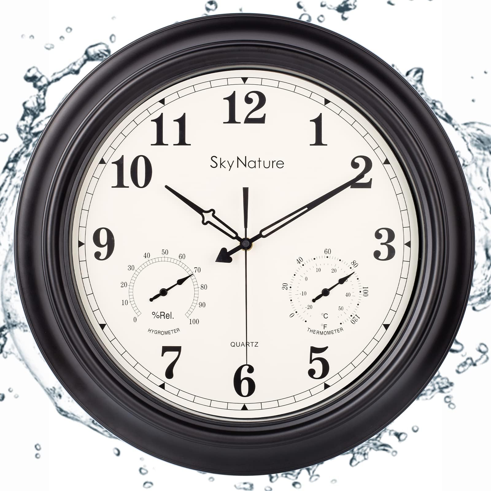 Large Outdoor Clock, Waterproof Patio Outdoor Clock with Thermometer and Hygrometer Combo, 18 Inch Outdoor Clocks for Porch, Fence, Balcony - Metal Matte Black