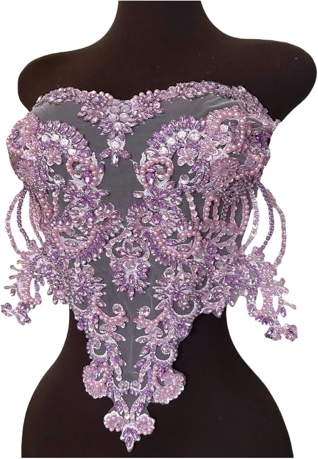 Beaded Embroidery Lace Appliques Hand Beaded for Sewing Wedding Designer DIY Craft Dress Front Bodice 1 Pcs(Color 12)