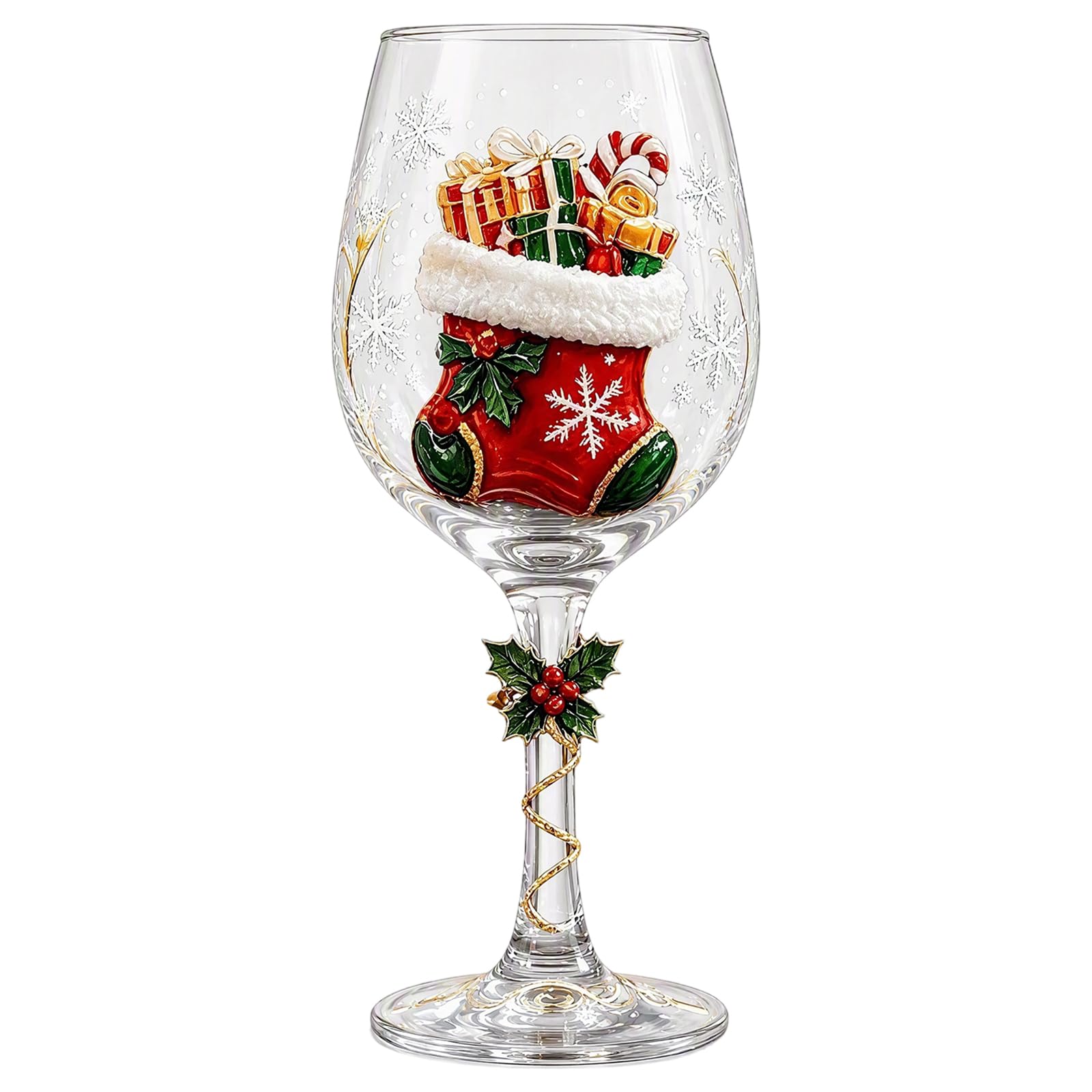 Christmas 3D Wine Glass Collection Gift Box Set, Xmas Stemmed Wine Glass
