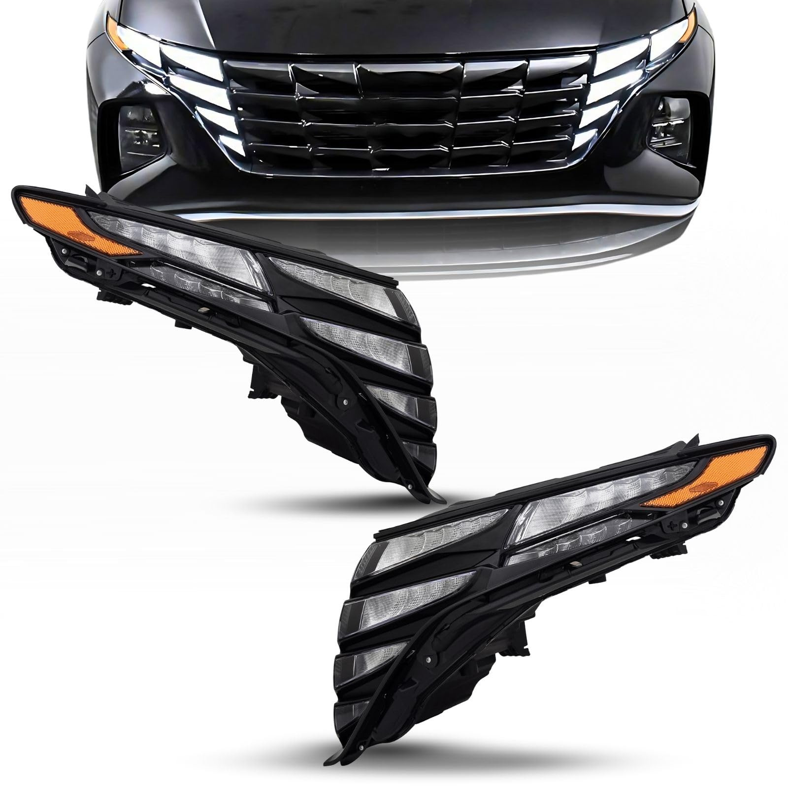 Daytime Running Lights Assembly Replacement For Hyundai Tucson 2022-2024 SEL, SE, US Built, CAPA Certified LED DRL, Left & Right Sides, 92207-CW010, 92208-CW010