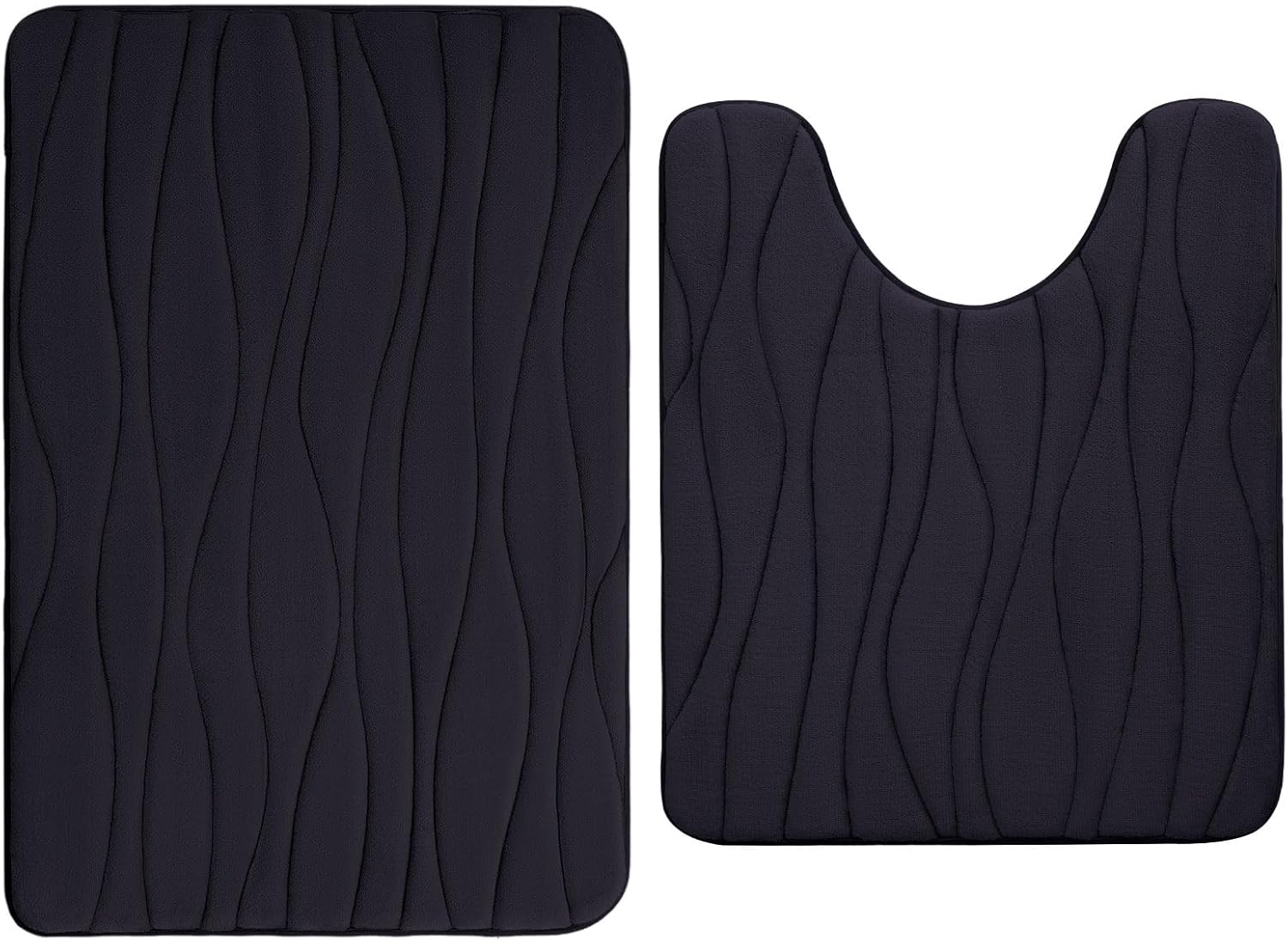 Buganda Memory Foam Bathroom Rugs 2 Pieces, Bath Rug Size 30x20 and Contour Rug U-Shaped Size 24x20 in Black, 2 Item Bundle