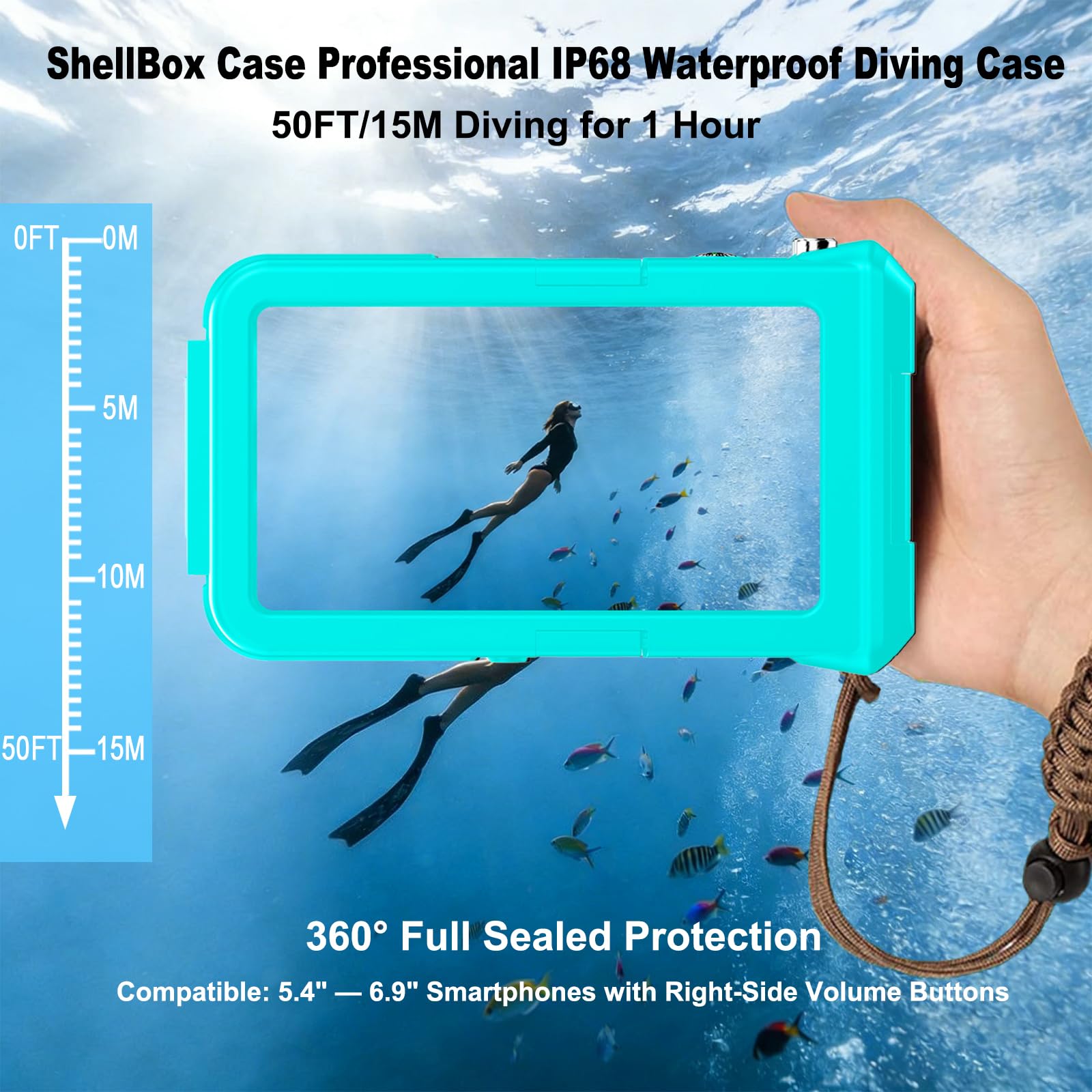 ShellBox Case Custodia per telefono subacquea IP68 2026, 15,7 m 1H, fotografia subacquea per Samsung Galaxy S26/S25/S24/S23 Ultra/Plus, adatta per telefoni con pulsante del volume destro da 5,4"-6,9