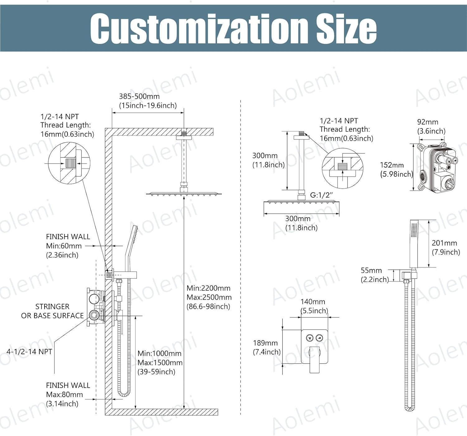 Aolemi Ceiling Mount Shower System Rain Shower Head with Handheld Spray Shower Faucet Set Rough-in Valve Shower Trim Included Bathroom Push Button Diverter Matte Black 12 Inch Ceiling Shower Head