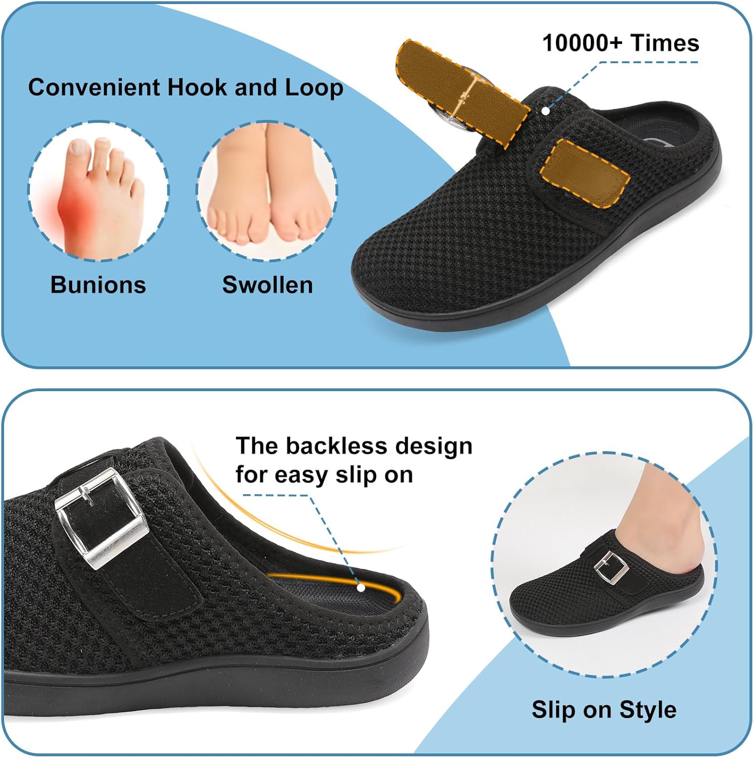 JOINFREE Womens Wide Slippers Adjustable Diabetic Mules Slip on House Slipper Clogs Breathable Comfortable Barefoot Walking Slipper for Arthritis Edema Swollen Elderly - Image 5