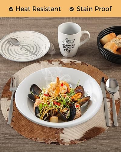 Miniatura 6 de Juego de 2 manteles individuales redondos de piel de vaca, lavables, tejidos, con estampado de piel de vaca, piel de animal de granja, círculos