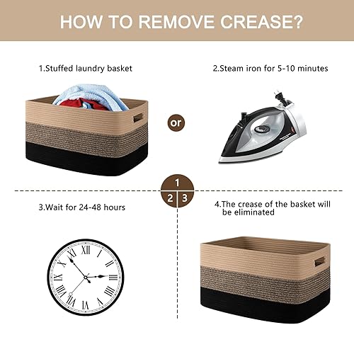 Miniatura 7 de OIAHOMY Cesta grande para manta, cestas tejidas rectangulares para almacenamiento, cesta de manta de guardería, sala de estar, canasta de juguetes