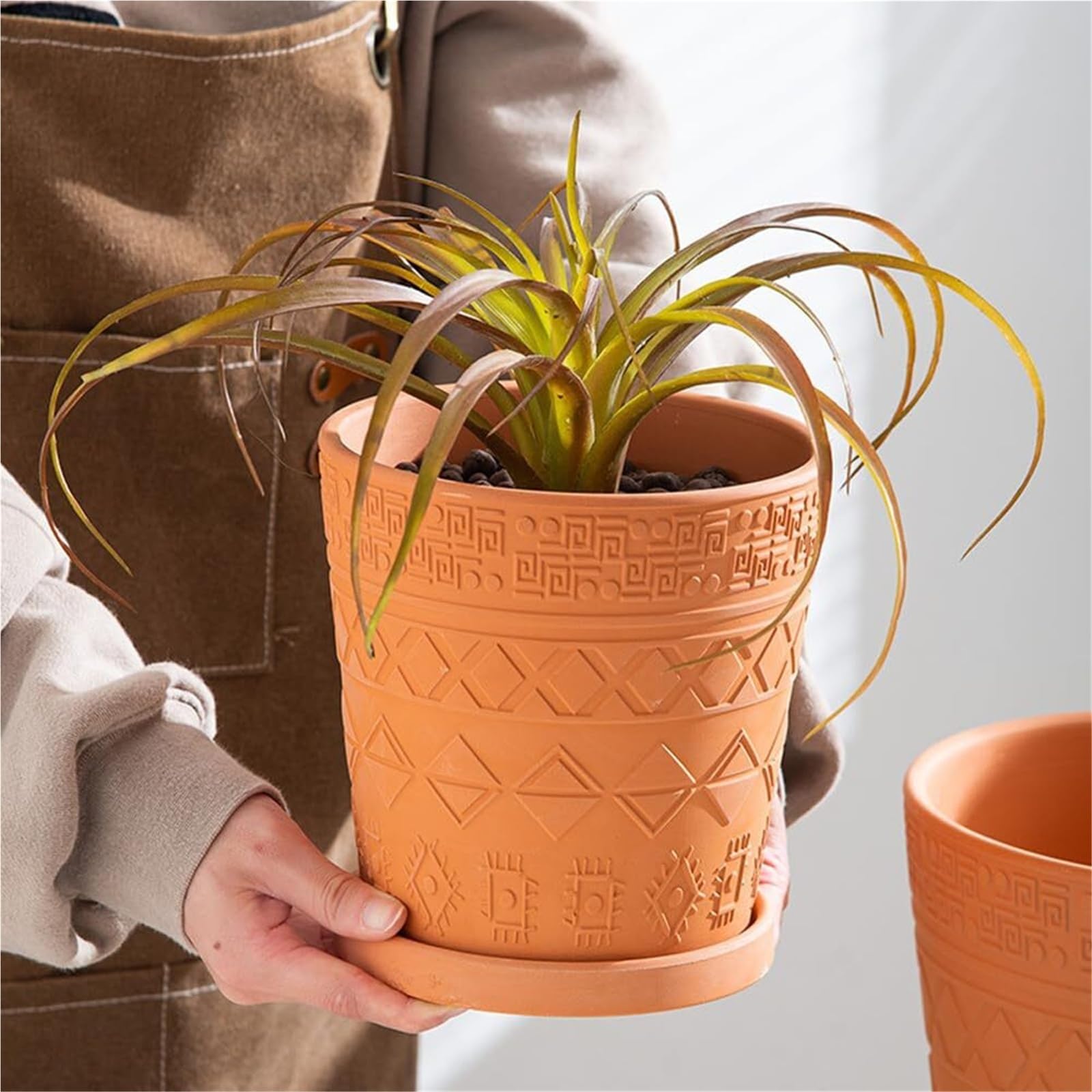 Vasi per piante da interno Vasi Da Fiori In Terracotta Con Foro Di Drenaggio E Vassoio, Grosso Calibro Decorazioni per veranda e spazi esterni(With Tray,24cm)