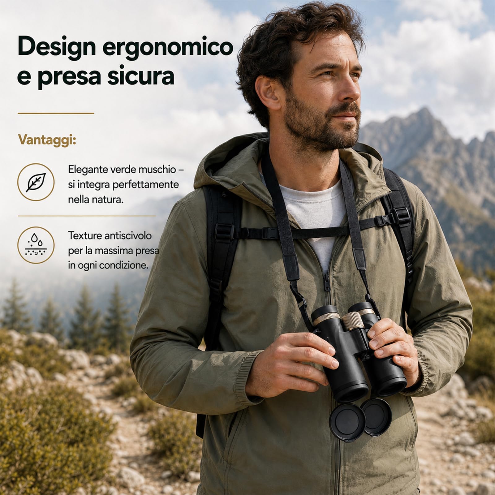 Binocolo 12 x 42 HD, binocolo compatto, Big View, BAK4 HD Prisma + obiettivo FMC, per adulti, per birdwatching, escursionismo, caccia, visite turistiche (nero)