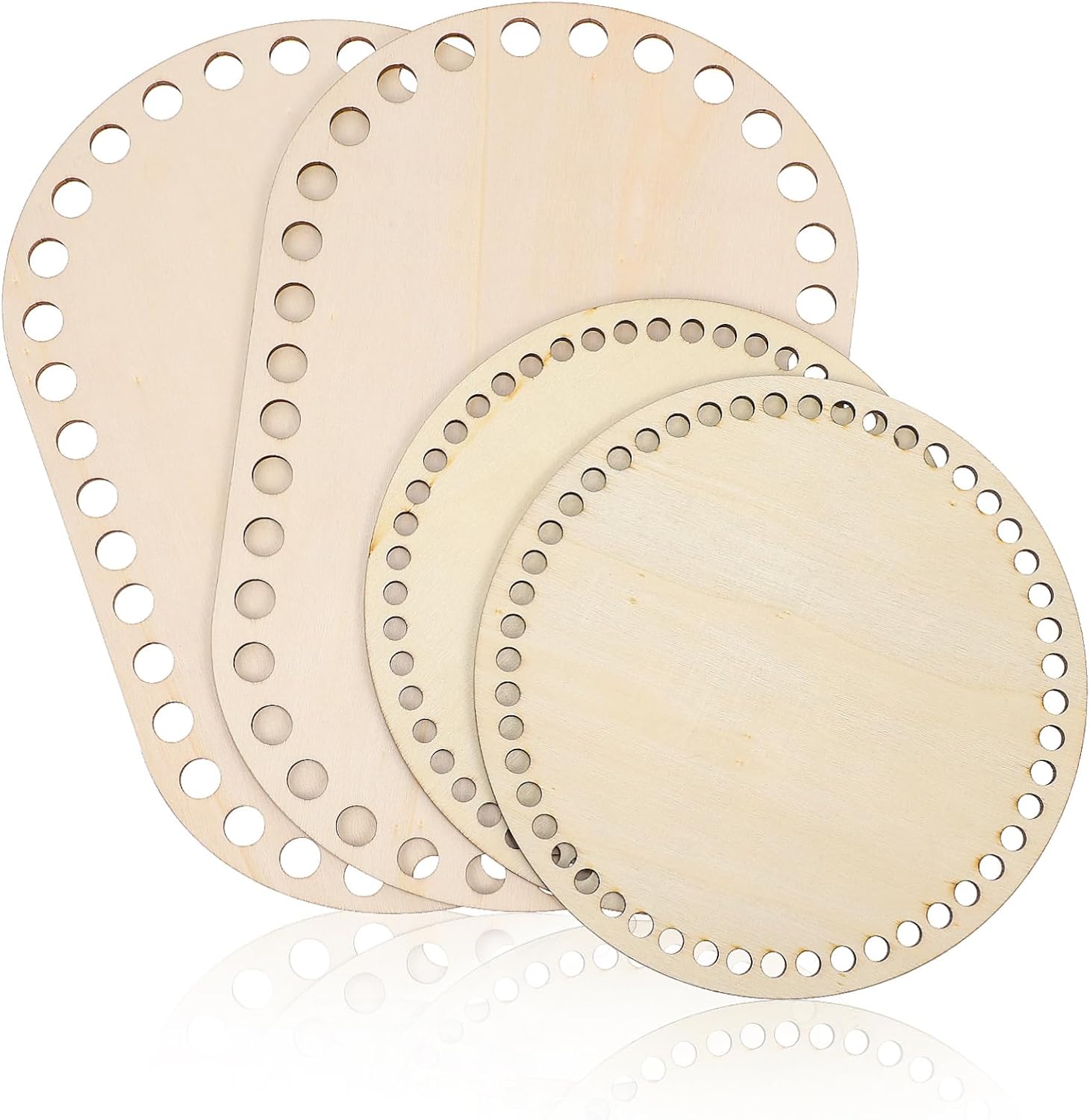 4Pcs Wooden Basket Bottoms for DIY Crafting Natural Wood Crochet Basket Bases for Easy Weaving Oval Round Shapes for Knitting Projects