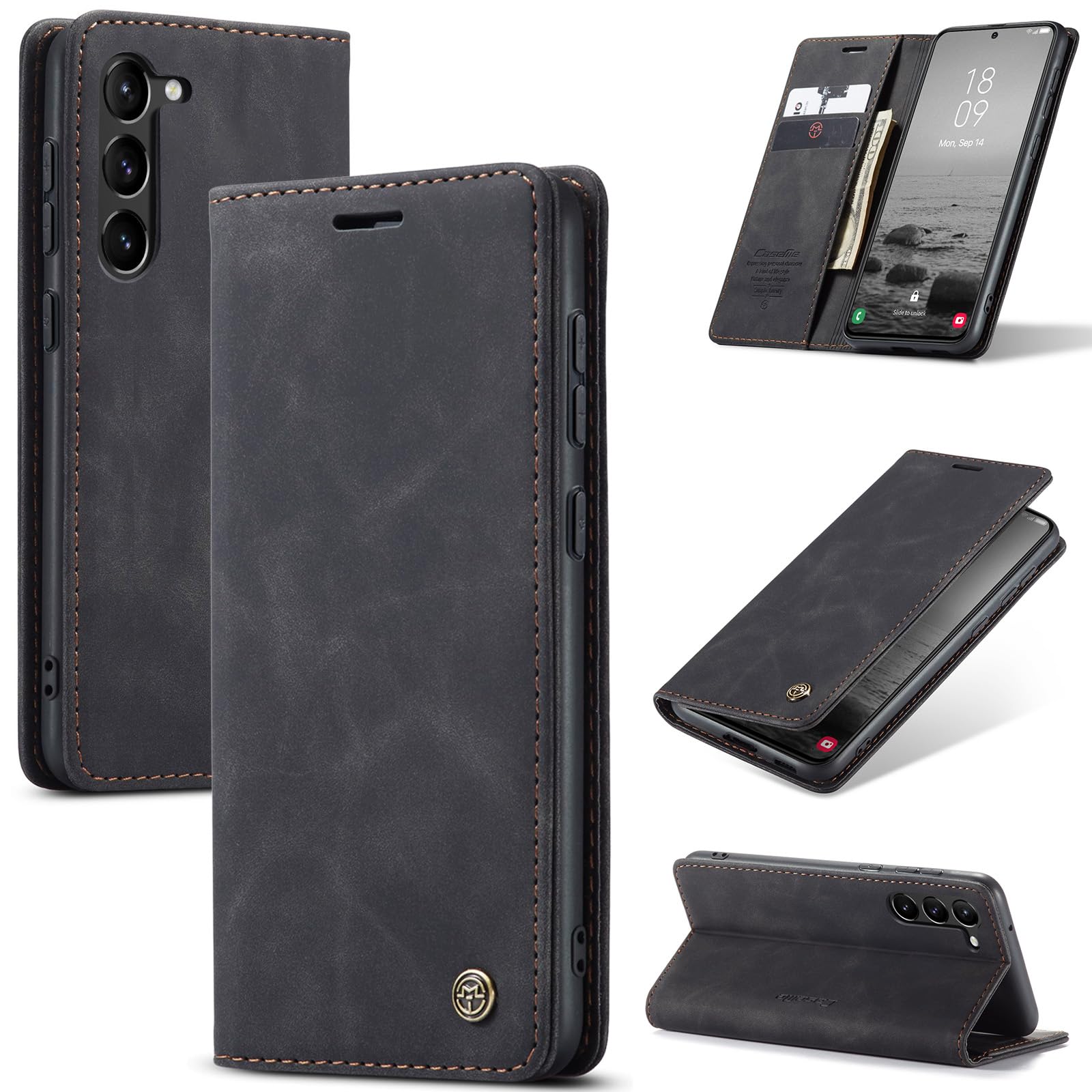 Coque pour Samsung Galaxy S23 5G Premium Housse Cuir Protection Pochette Rabat Portefeuille Flip Case Porte Magnétique Coque Étui pour Samsung Galaxy S23, Noir