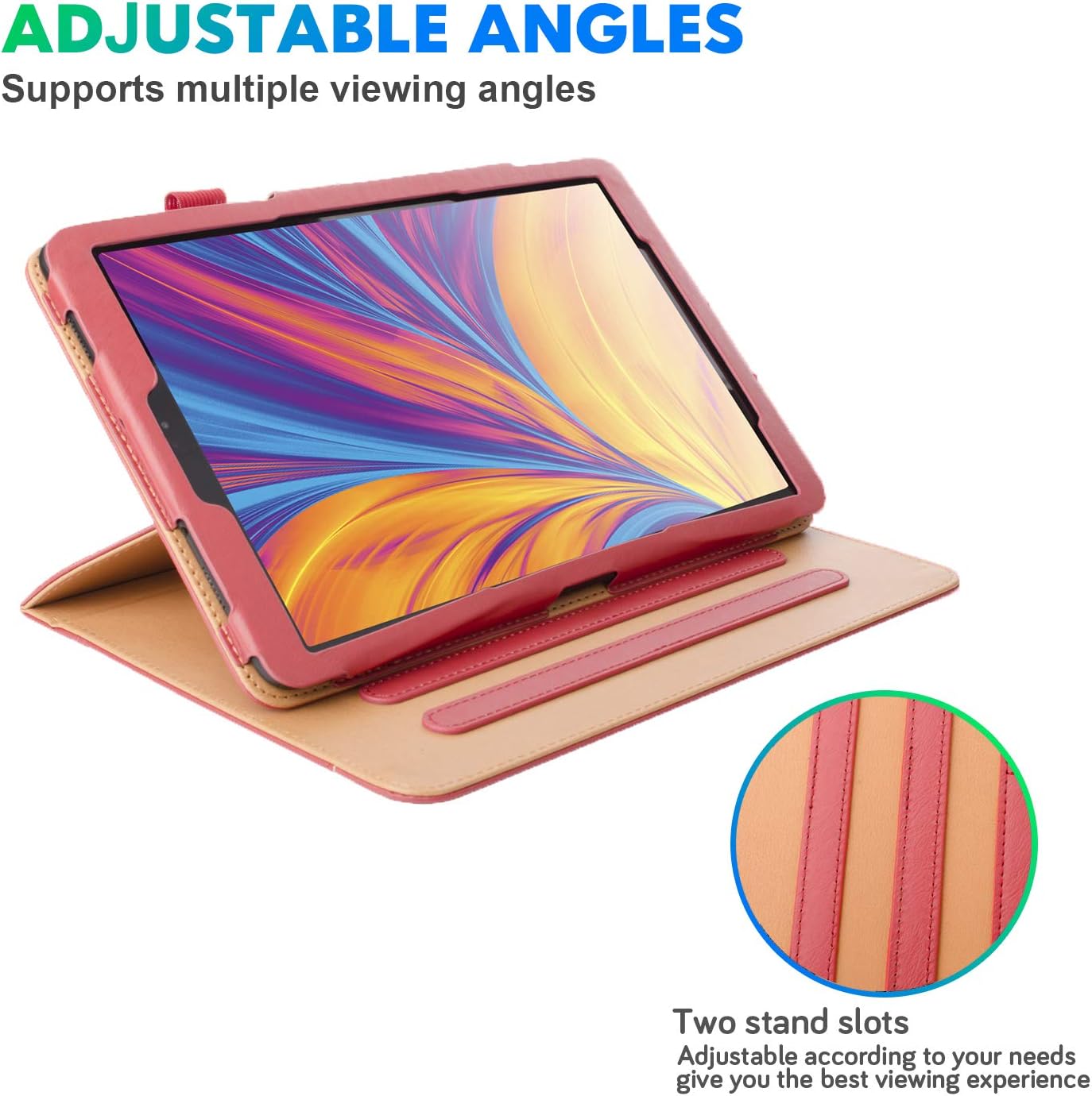 ZoneFoker Galaxy Tab A 10.1 inch 2019 Tablet Leather Case, 360 Protection Multi-Angle Viewing Folio Stand Cases with Pencil Holder for Samsung Galaxy Tab A 10.1 SM-T510/SM-T515 - Red