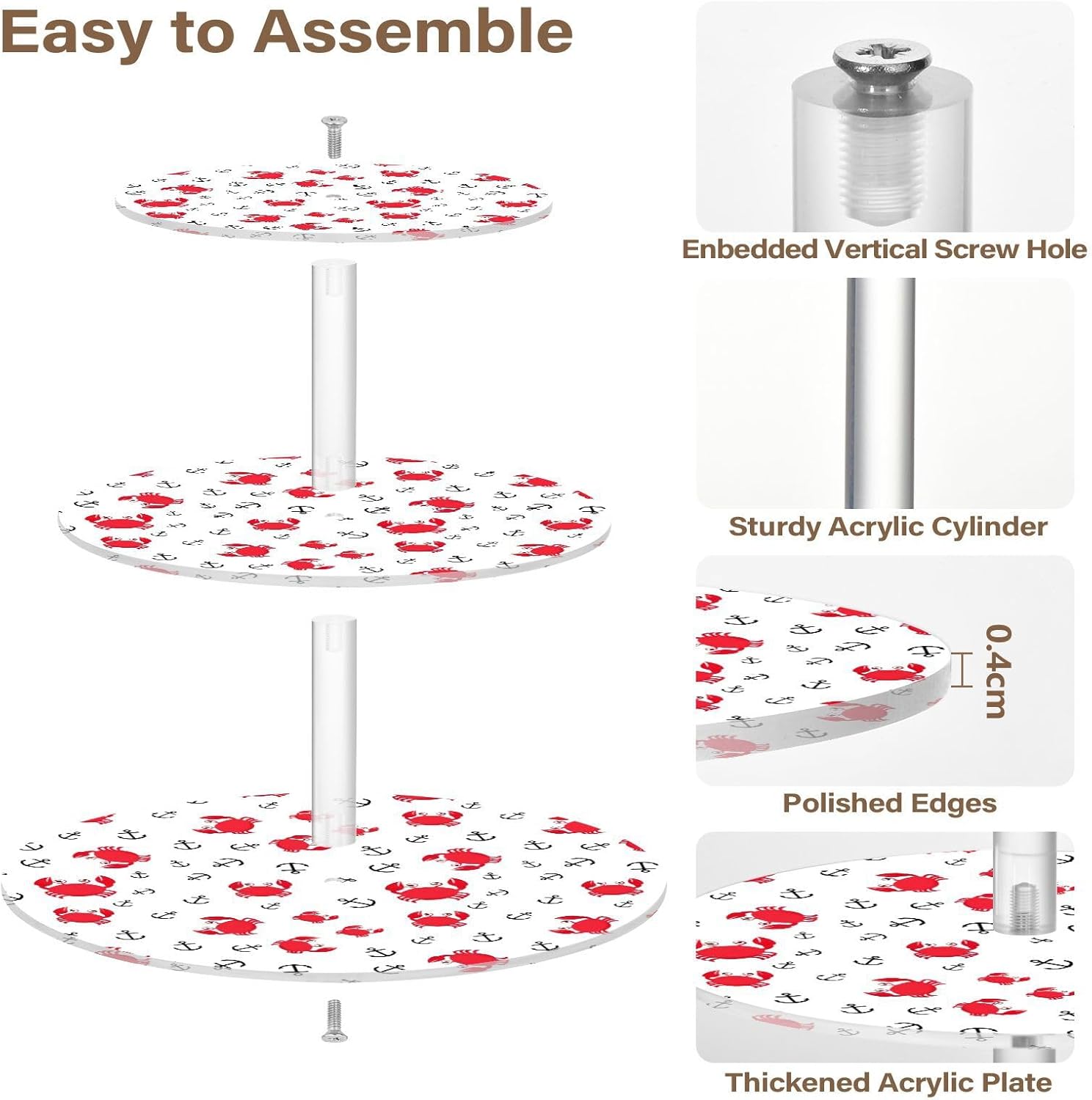 Crab 3 Tier Acrylic Cupcake Stand, Cupcake Stand for 34 Cupcakes for Weddings, Christmas,Holidays,Parties,Birthday,Printed Cupcake Tower 23300130
