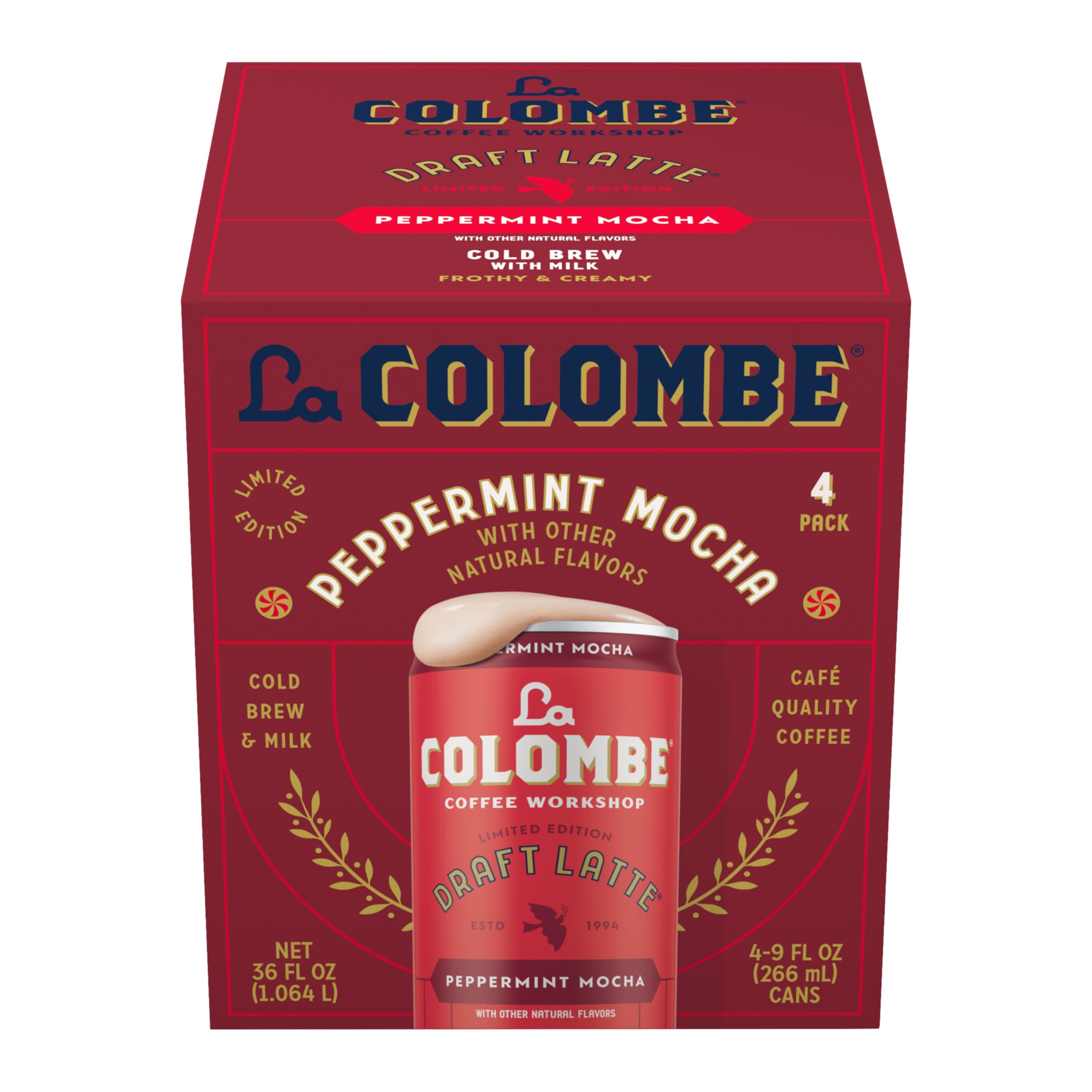 La Colombe Peppermint Mocha Draft Latte - 9 Fluid Ounce, 4 Count - Cold-Pressed Espresso And Frothed Milk + Peppermint And Dark Chocolate - Made With Real Ingredients - Grab And Go Coffee
