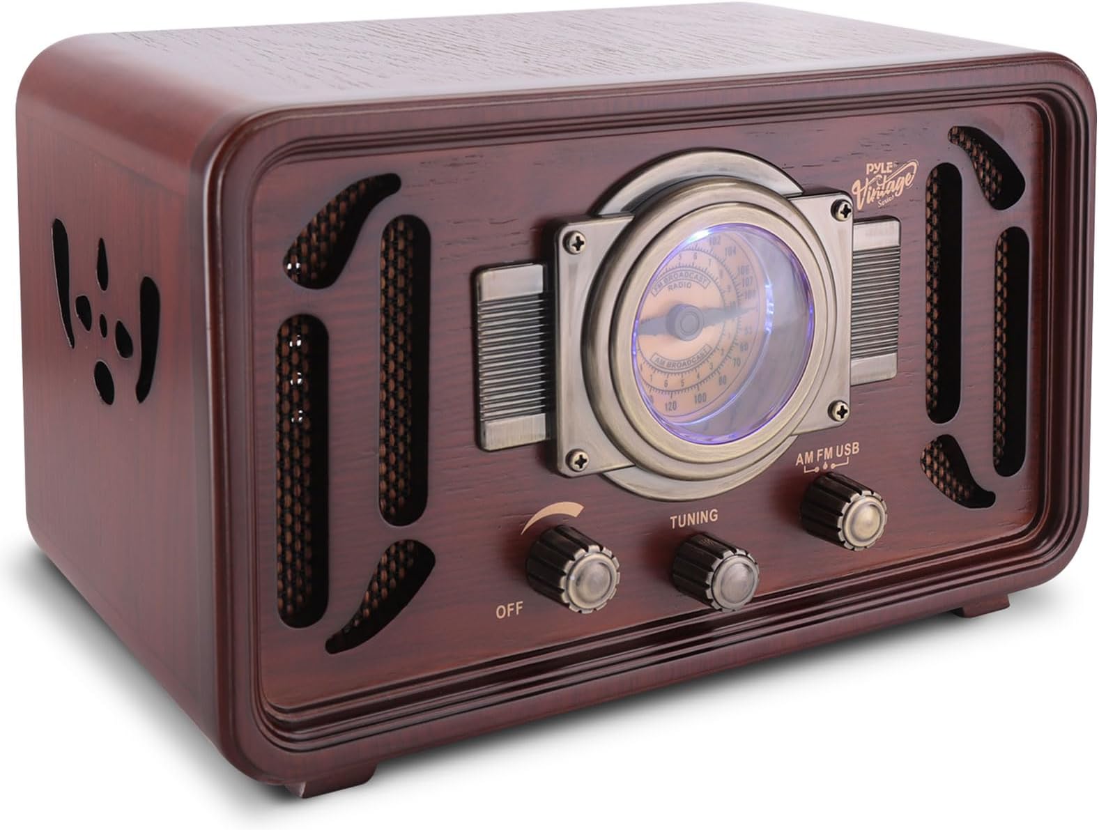 Pyle Retro Wireless Bluetooth Radio Speaker - Classic Vintage Style Audio Sound Receiver System w/Built-in Stereo Speakers, USB, SD Card Slot, AUX, RCA, MP3, AM/FM Tuner - Pyle PUNP34BT