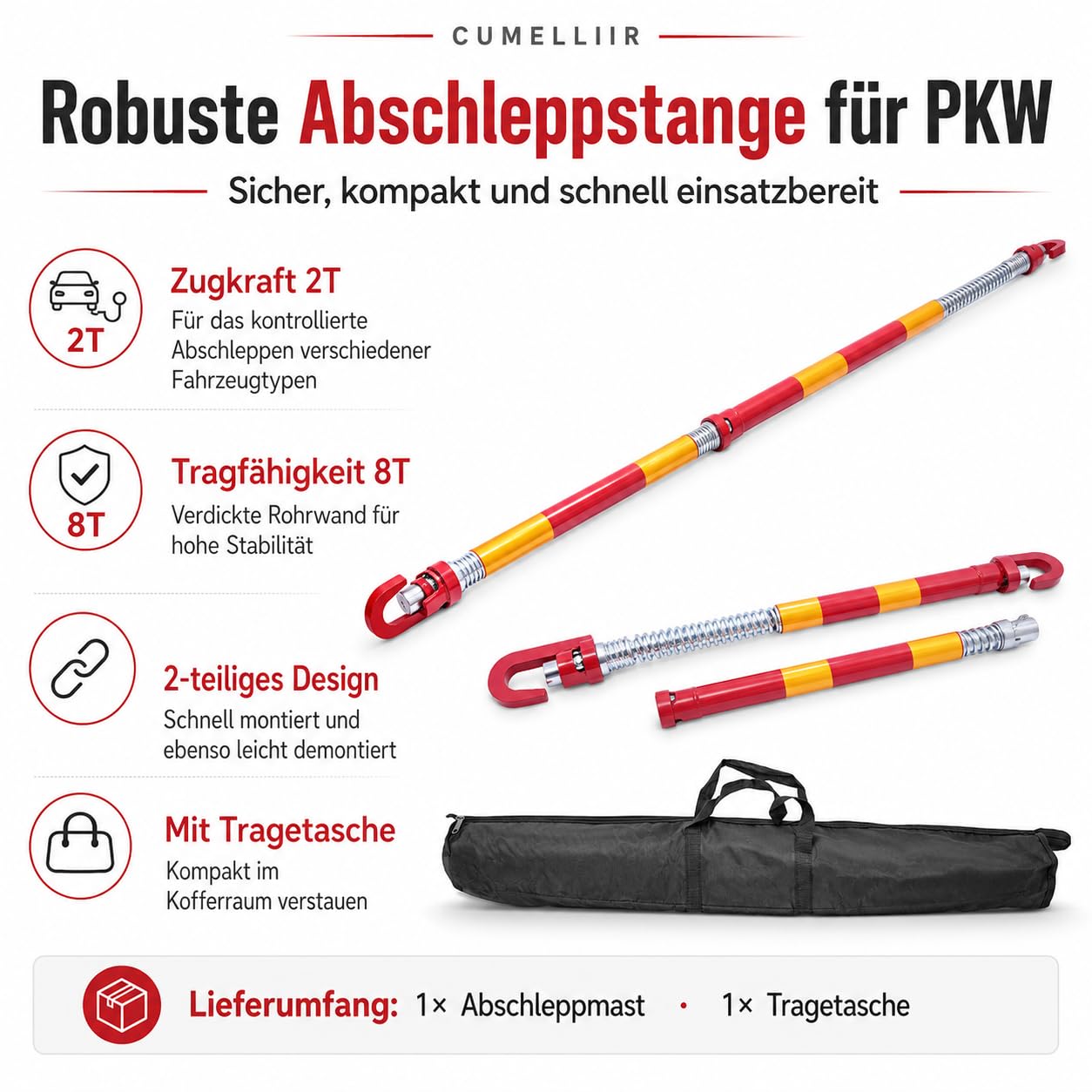 Drążek holowniczy 8t, Drążek holowniczy z haka, Drążki holownicze do pojazdów osobowych z mocowaniem przyczepy, Stałe połączenie
