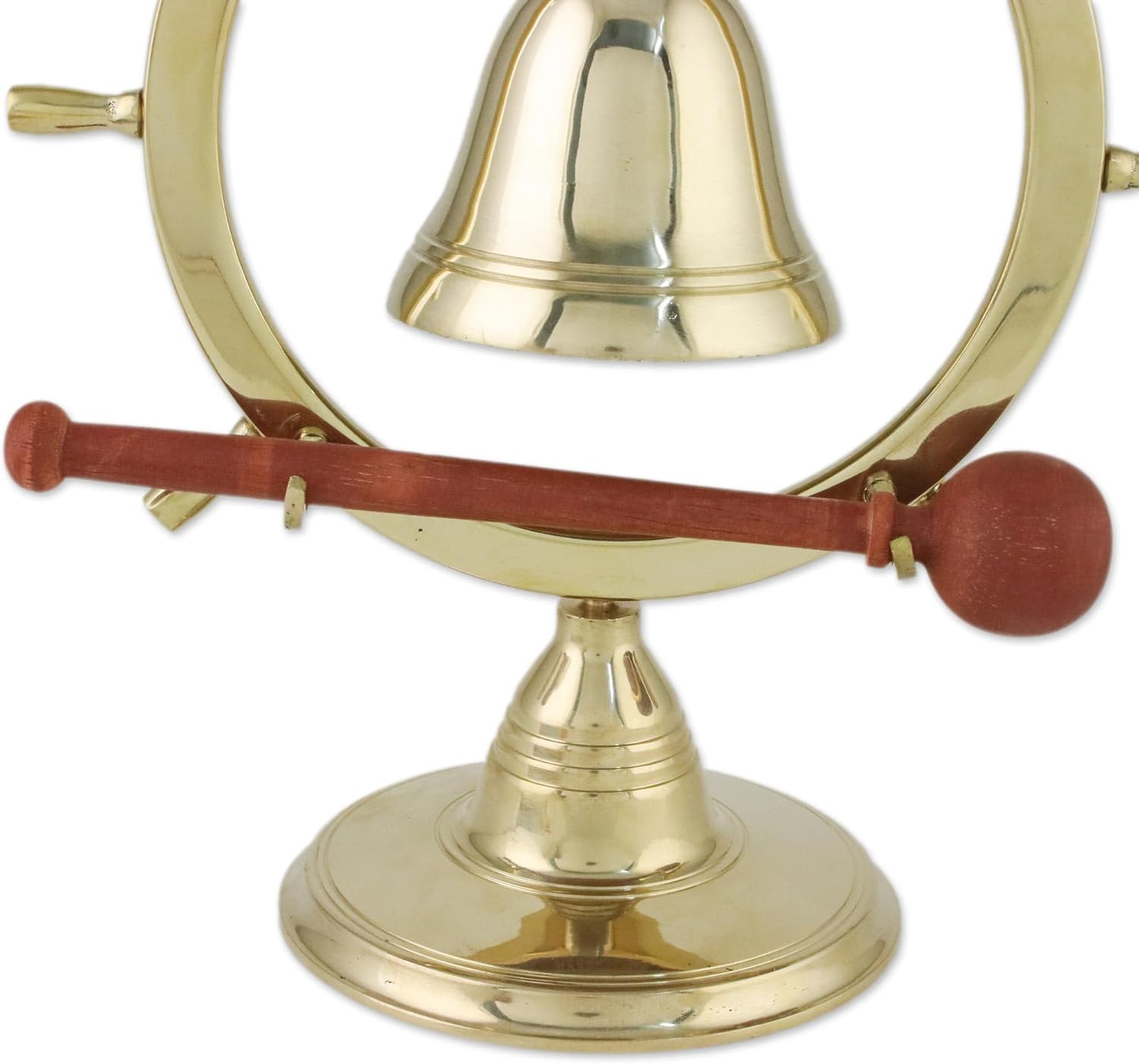 NOVICA Artisan Handmade Brass Bell Nautical Ship Wheel with Rain Tree Wood Stick Thailand Decor Accessories Home Accents [standbase 9in H x 7.5in W x 4.1in D 3.1in H x 2.8in Diam. Rod 6.75in L x 1.2i]