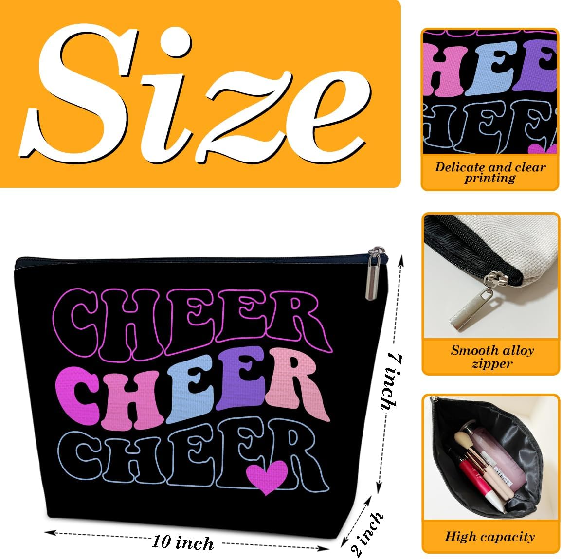 Cheer Makeup Bag, Cheerleaders Gifts Cosmetic Bags, Cheer Gifts For Team Party Favors, Travel Pouch For Teen Girls Women, Teammates Accessories - Image 2