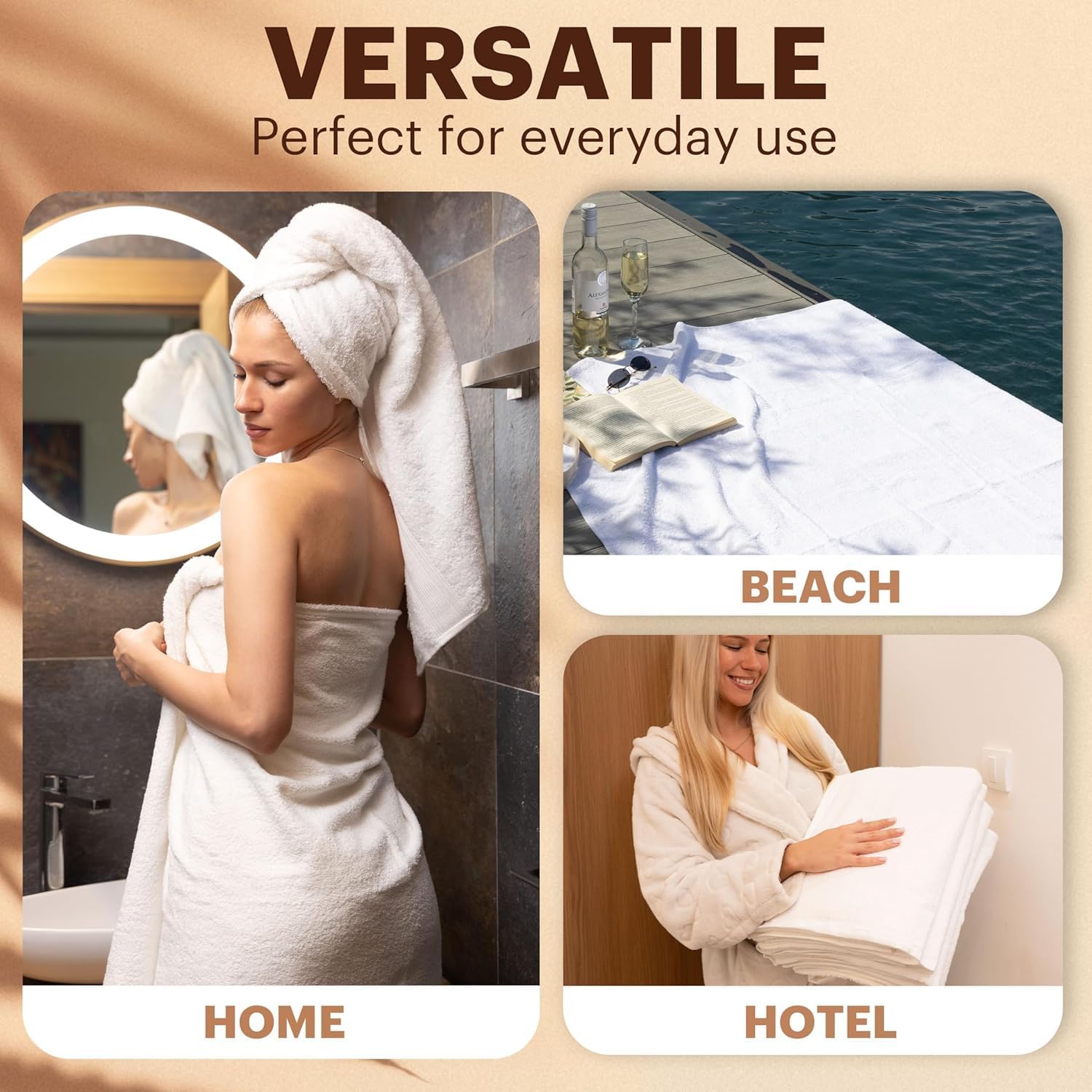 GreenMark 4-Piece Large Towel Set - 100% Cotton, Soft, Absorbent and Durable Bath Towels for Home, Spa, Gym - 27 x 54 in, (White)