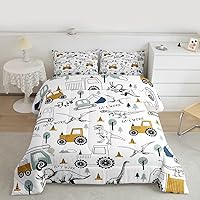 Vista 1 de Feelyou Juego de edredón de construcción, tamaño individual, para niños, con dibujos animados, carro, excavadora, tractor, equipo de edredón