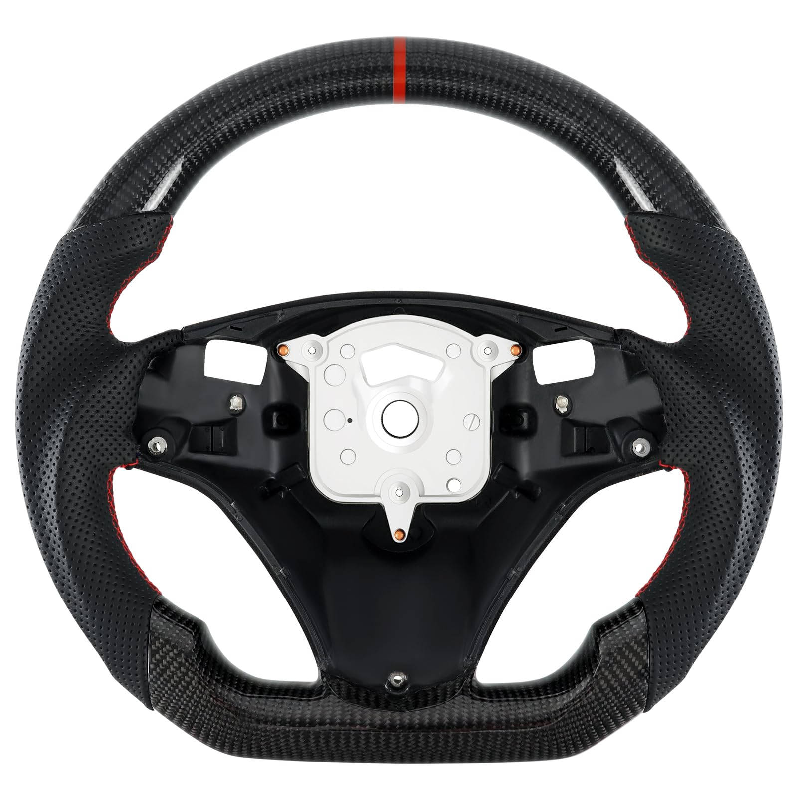 Handgefertigte echte Carbonfaser-Lenkrad, D-förmiges Lenkrad mit flacher Unterseite, Perforiertem Ledergriff für BMW M Sport 1/3 Serie M3 E88 E90 E91 E92 E93 2005-2012