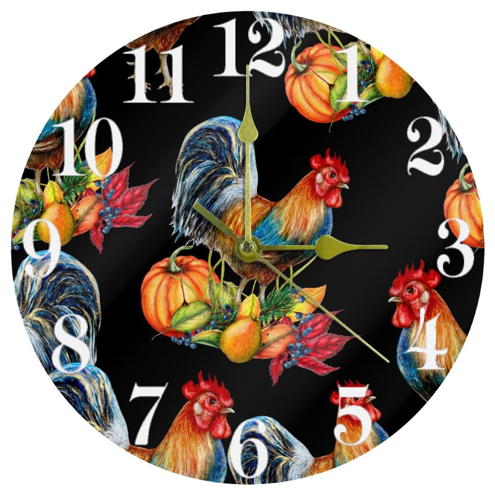 Horloge murale coq citrouille sans tic-tac pour école