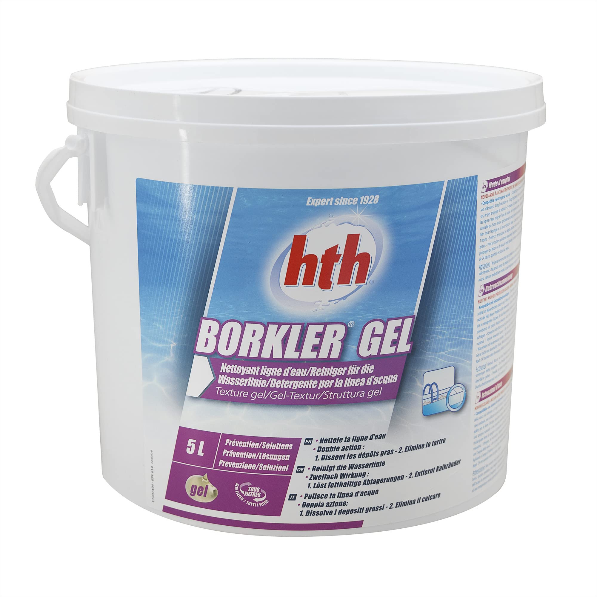 HTH BORKLER Gel - 5L | Nettoyant Ligne d'eau + 10 Tests HPS OFFERTS 6 en 1