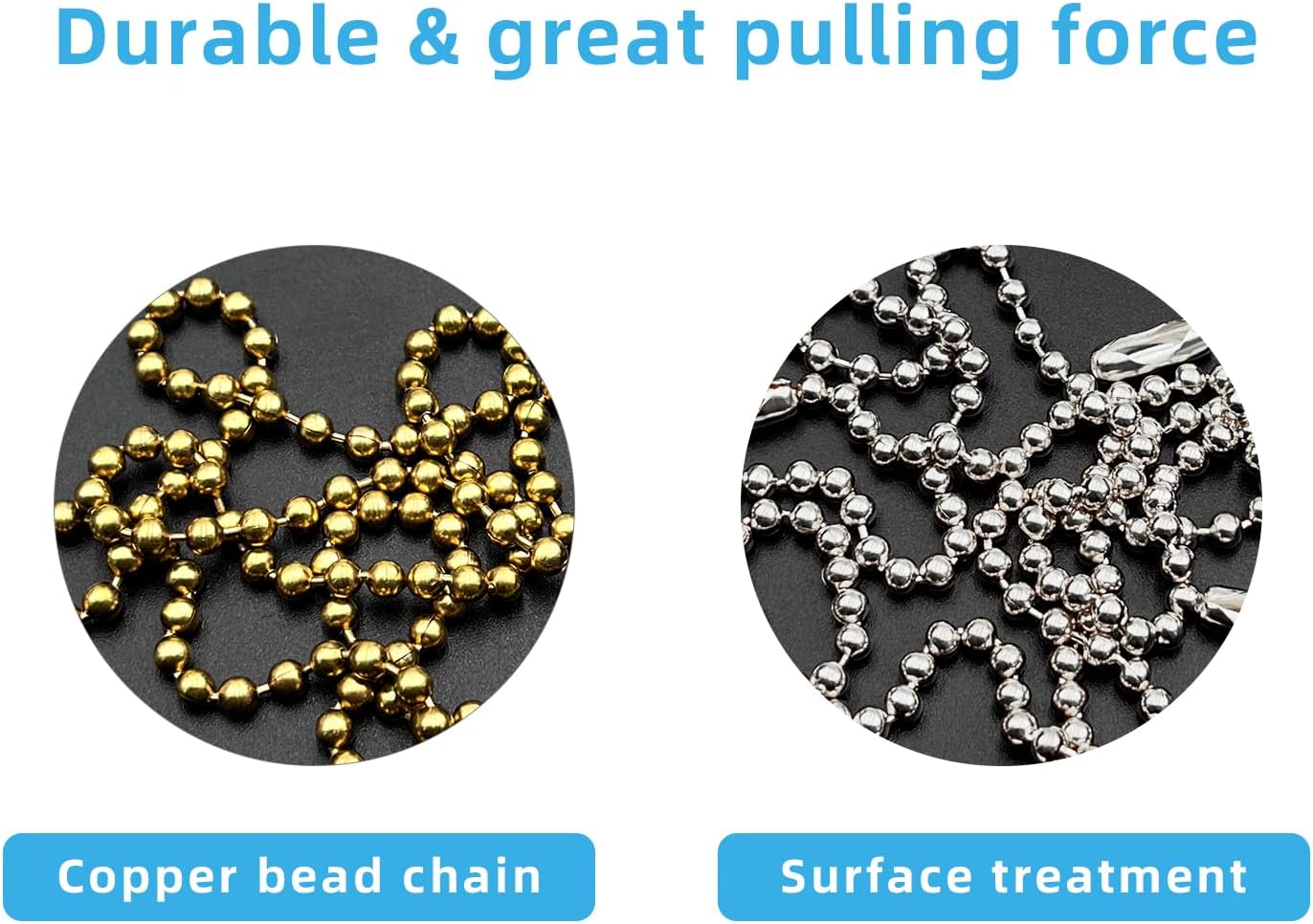 Ceiling Fan Pull Chain Extender, 12Feet 3mm Diameter Beaded Ball Fan Light Extension Pull Chain with 10 Matching Connectors (silver)