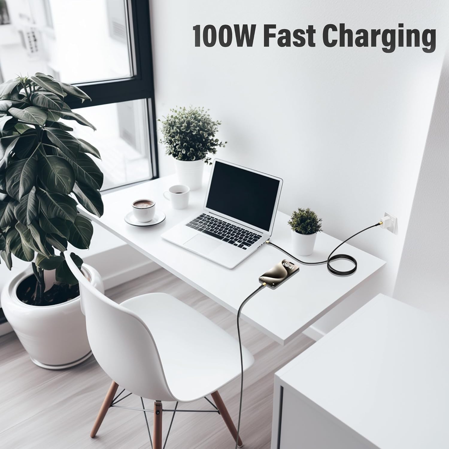 100W USB C to USB C Cable 30FT, Type-C Extra-Long 5A Fast Charging Cable, Compatible with iPhone 17 16 15 Pro Max Plus Air, Samsung Galaxy S25 S24 S23, MacBook Pro, iPad Air/Pro, Carplay