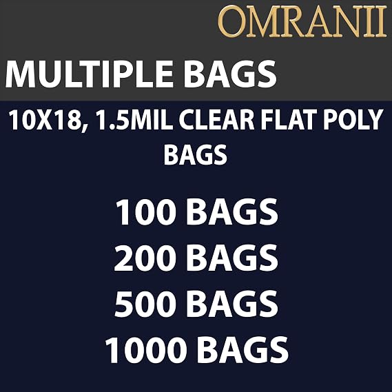 Multiple Sizes Clear Flat Poly Bag, 1.5Mil 10 X 18 & 100 Bags | Low-Density Polyethylene (LDPE), Flat Open Top Plastic Packaging Packing | Flexible and Durable Plastic Bags