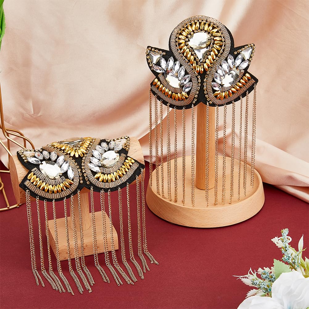SUPERFINDINGS 2 pz Spalla Spallina Perline di Cristallo Catena Dorata Staccabile Ferro Nappa Spalline Retro Strass Spalla Badge con Spilla Vestito Medaglia Accessori
