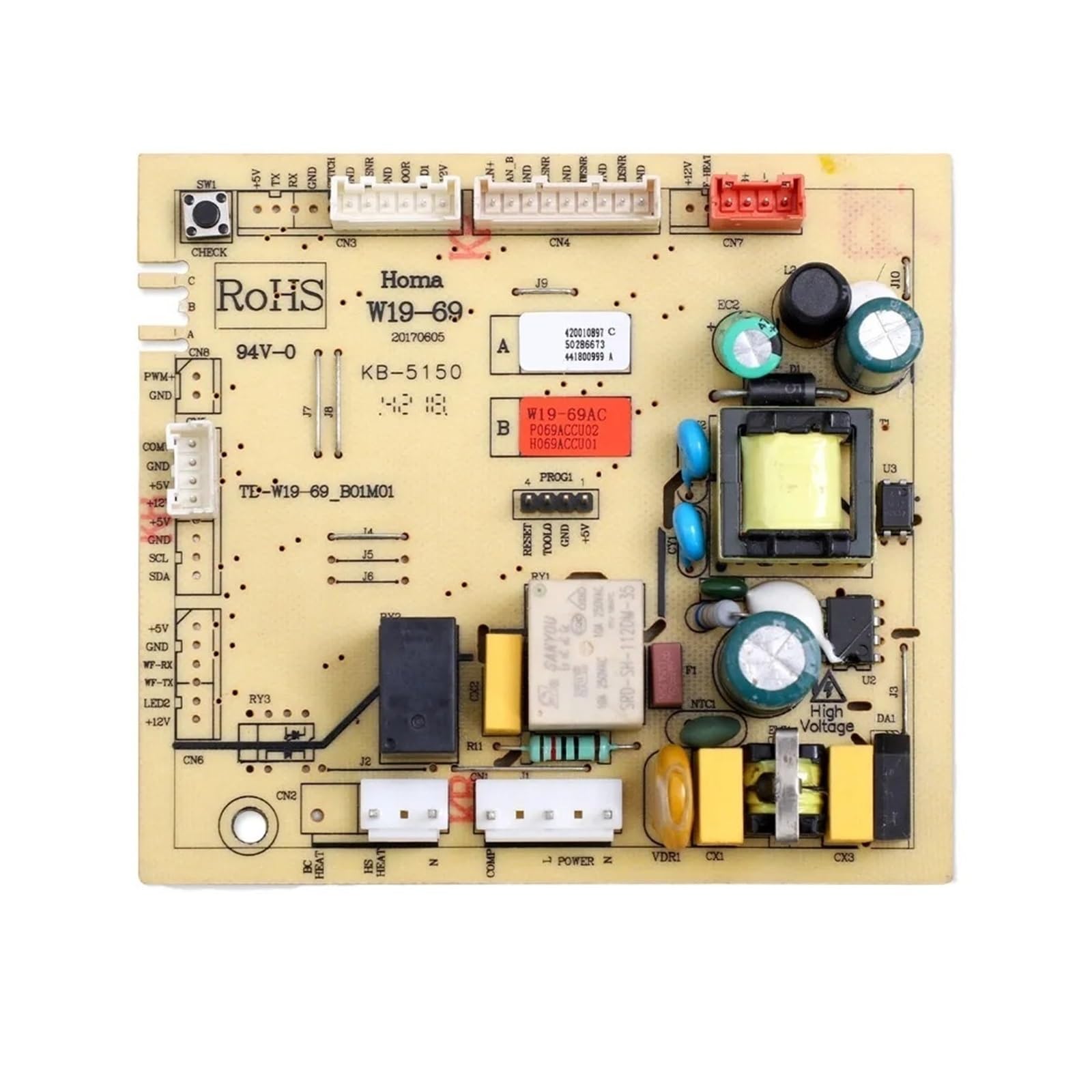 Refrigerator PCB Control Board Replacement Parts, Compatible With Homa W19-69A W19-69AB W19-69AC, Fridge Freezer Circuit Mainboard Spare Accessories(W19-69AC)