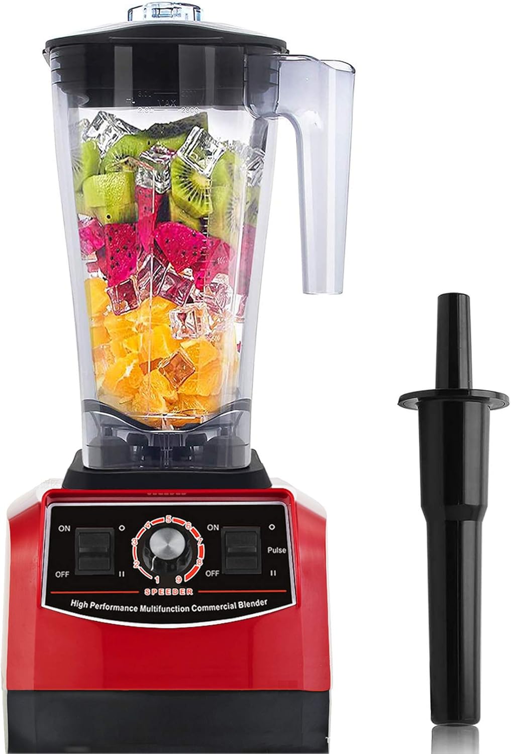 Huanyu Professional Countertop Blender 100 oz Variable Speed & Pulse Feature for Fruit Smoothie Ice Soy Milk Hot Soups Frozen Desserts Crush Mix Home Commercial 2200W G5500 (220V Euro Plug, Red)