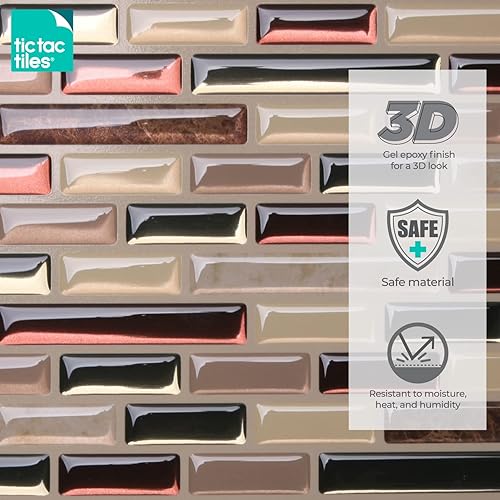 Miniatura 10 de Tic Tac Tiles Papel tapiz autoadhesivo removible para la loseta del muro de la cocina y el baño, azulejos 3D de 10 x 10 pulgadas, color gris