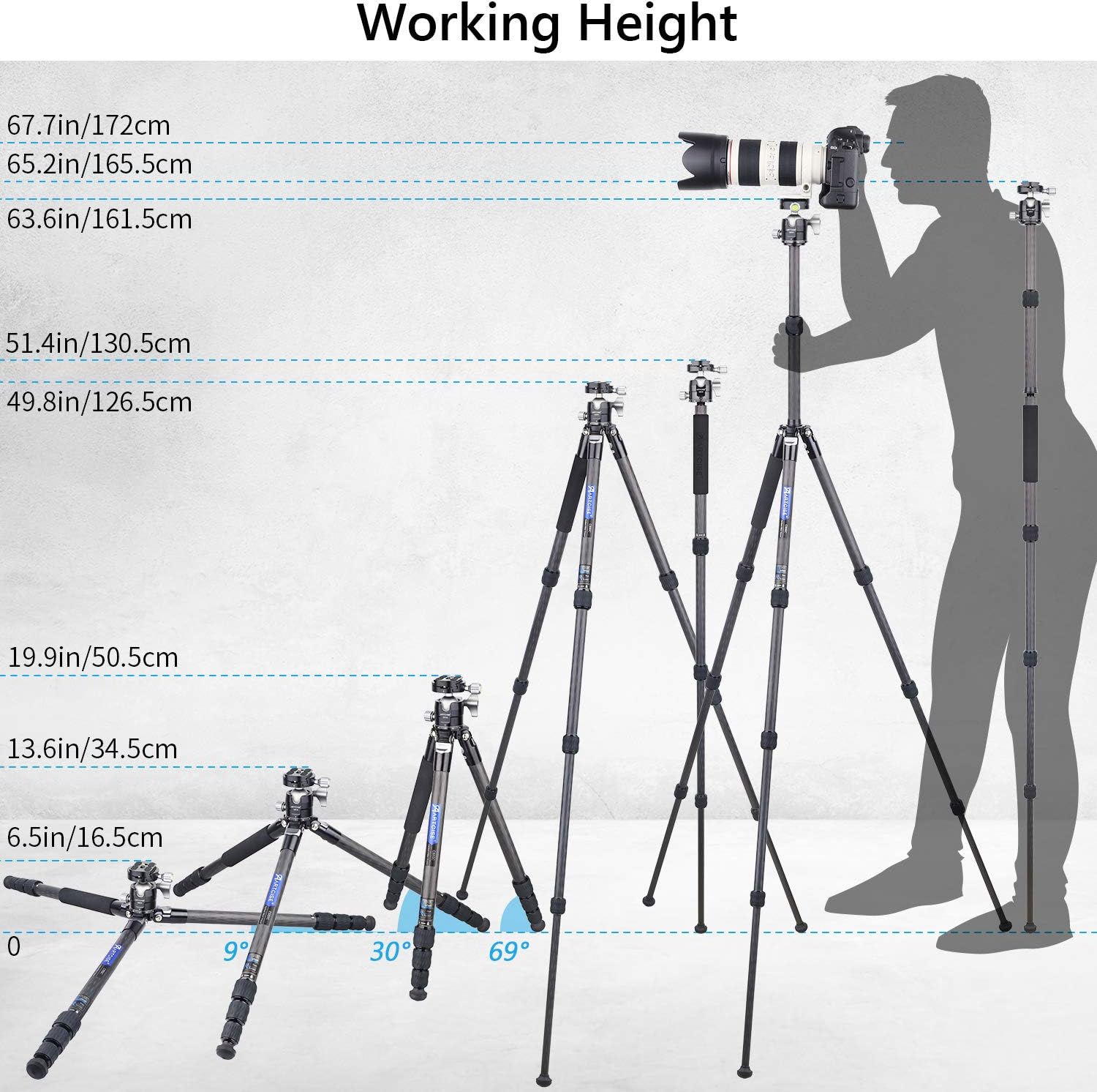 One-Day Sale: Up to 50% Off Carbon Fiber Tripod, 63.8in/3lb Compact Lightweight Travel Tripod with Low Profile Ball Head and Two 1/4 in Quick Shoe Plate for DSLR Camera, Video Camcorder, Max Load 33lb/15kg
