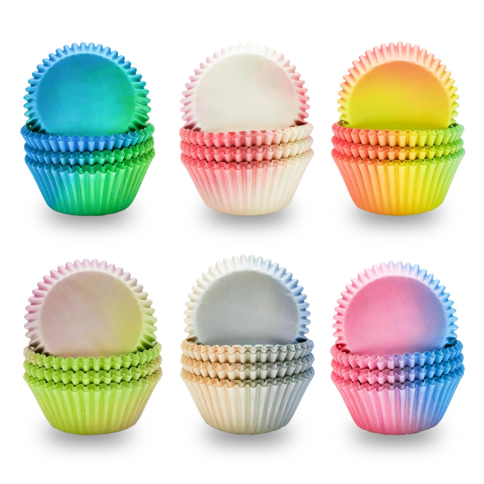 600 PCS Cupcake Liners Cupcake Cups Cup Cake Paper Wrappers Food Grade Muffin Cases Pink Blue Green Purple Gradient Baking Cups Decorations Birthday Wedding Baby Shower Cake Chocolate Candy Wrap
