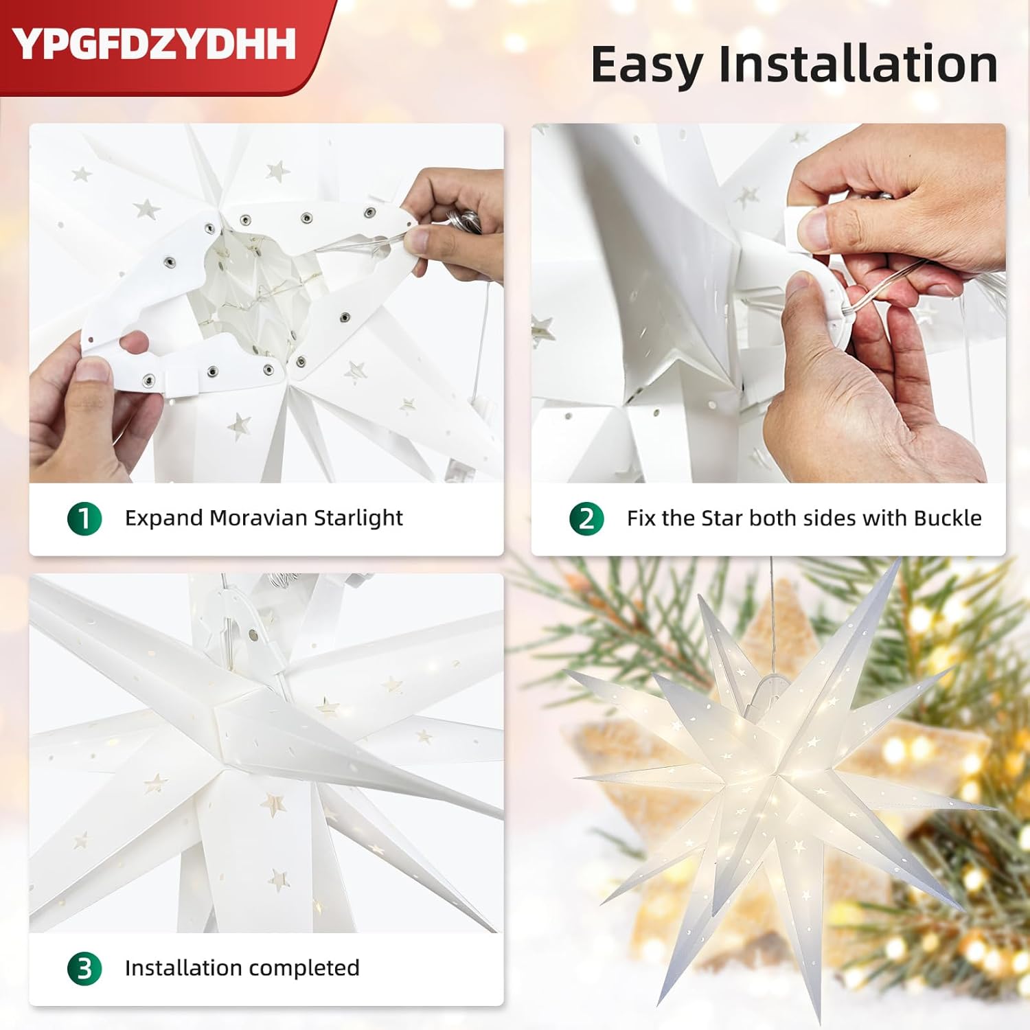 5 Pack 18" Moravian Star Outdoor Light, Moravian Star Christmas Tree Topper Lighted Battery Operated, Remote Control Hanging Outdoor Star Light for Advent Courtyard, Porch-White Cutout