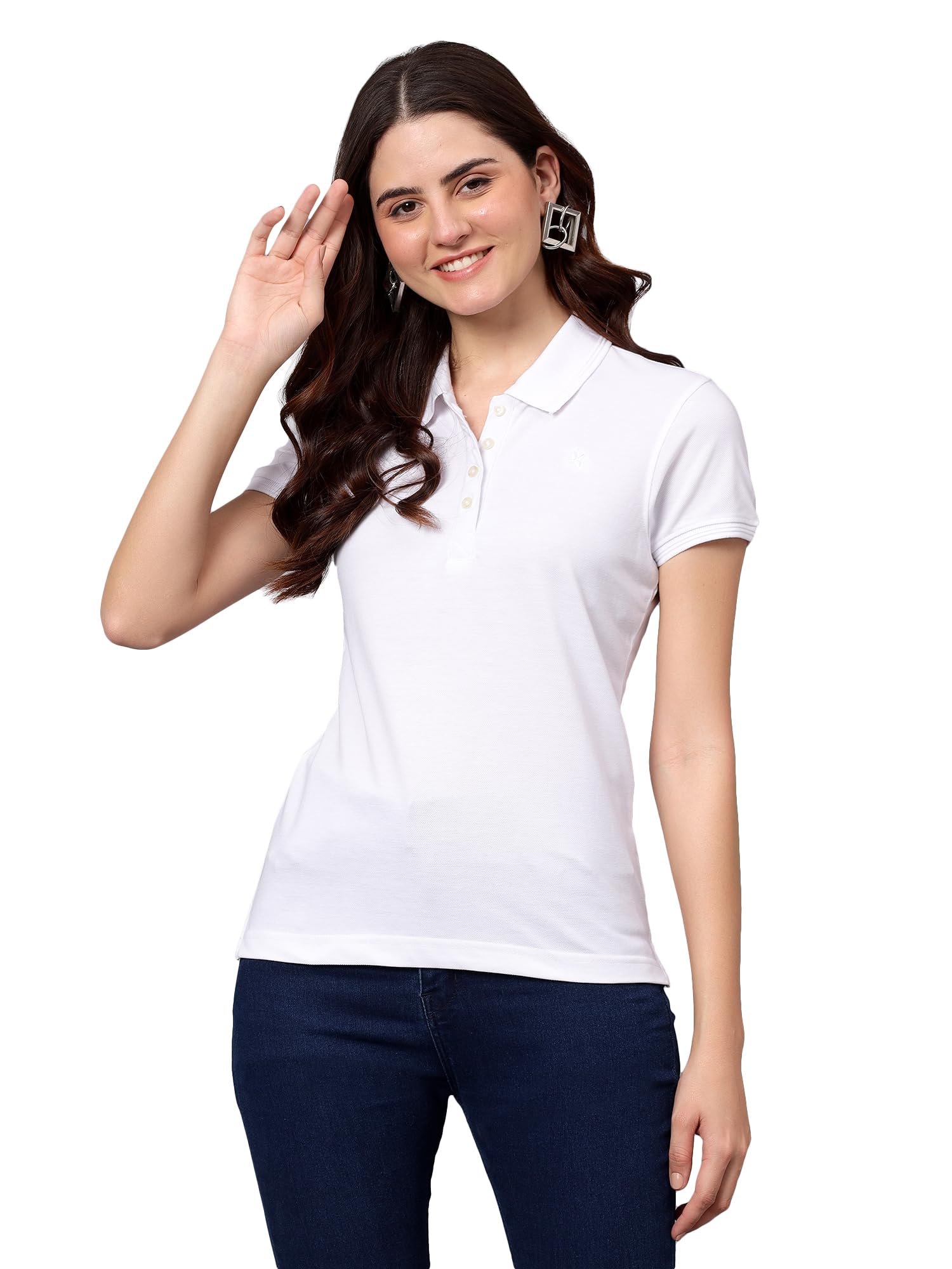 cantabil Regular Fit Solid Polo Neck Half Sleeve Casual T-Shirt for Women | Half Sleeves Polo Neck T-Shirts for Women | Women Polo Neck Solid T-Shirt (P_LTSH00078)-picture-13