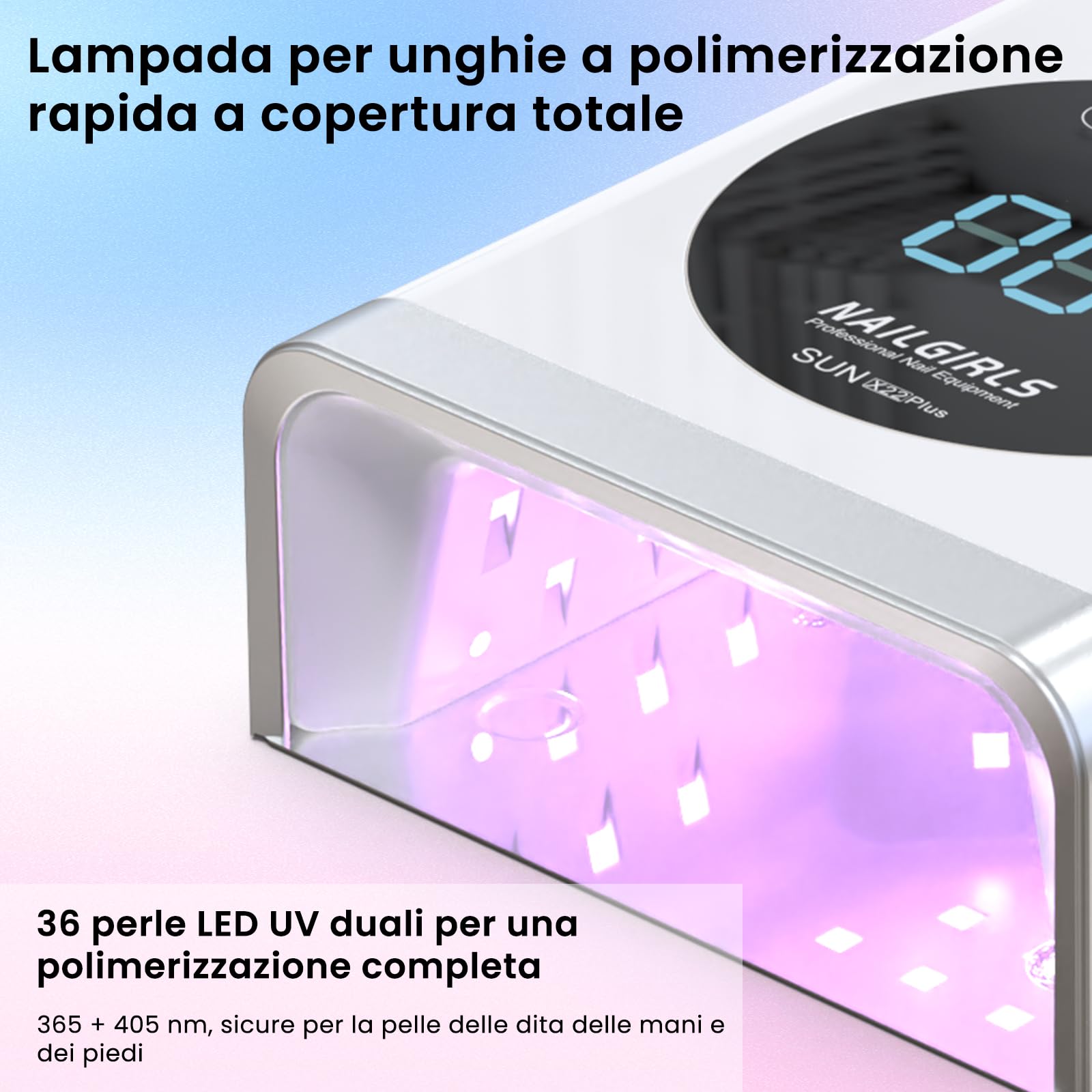 NAILGIRLS Lampada LED UV Professionale per Unghie, Ricaricabile Senza Fili, 150W, 4 Modalità Timer,Sensore Automatico, Professionale Fornetto Unghie Semipermanente per Gel e Semipermanente