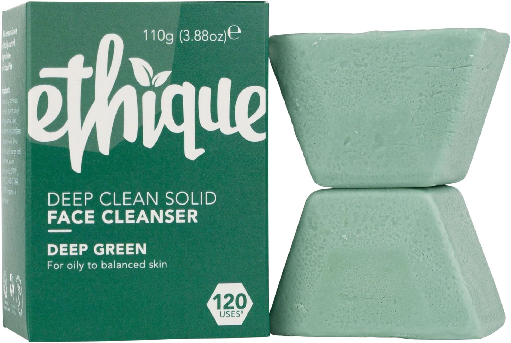 Deep Cleaning Solid Natural Face Cleanser for Oily to Balanced Skin - Deep Green - Vegan, Eco-Friendly- Zero-Waste, Plastic-Free, Cruelty-Free, 3.53 oz (Pack of 1:4 Bars)