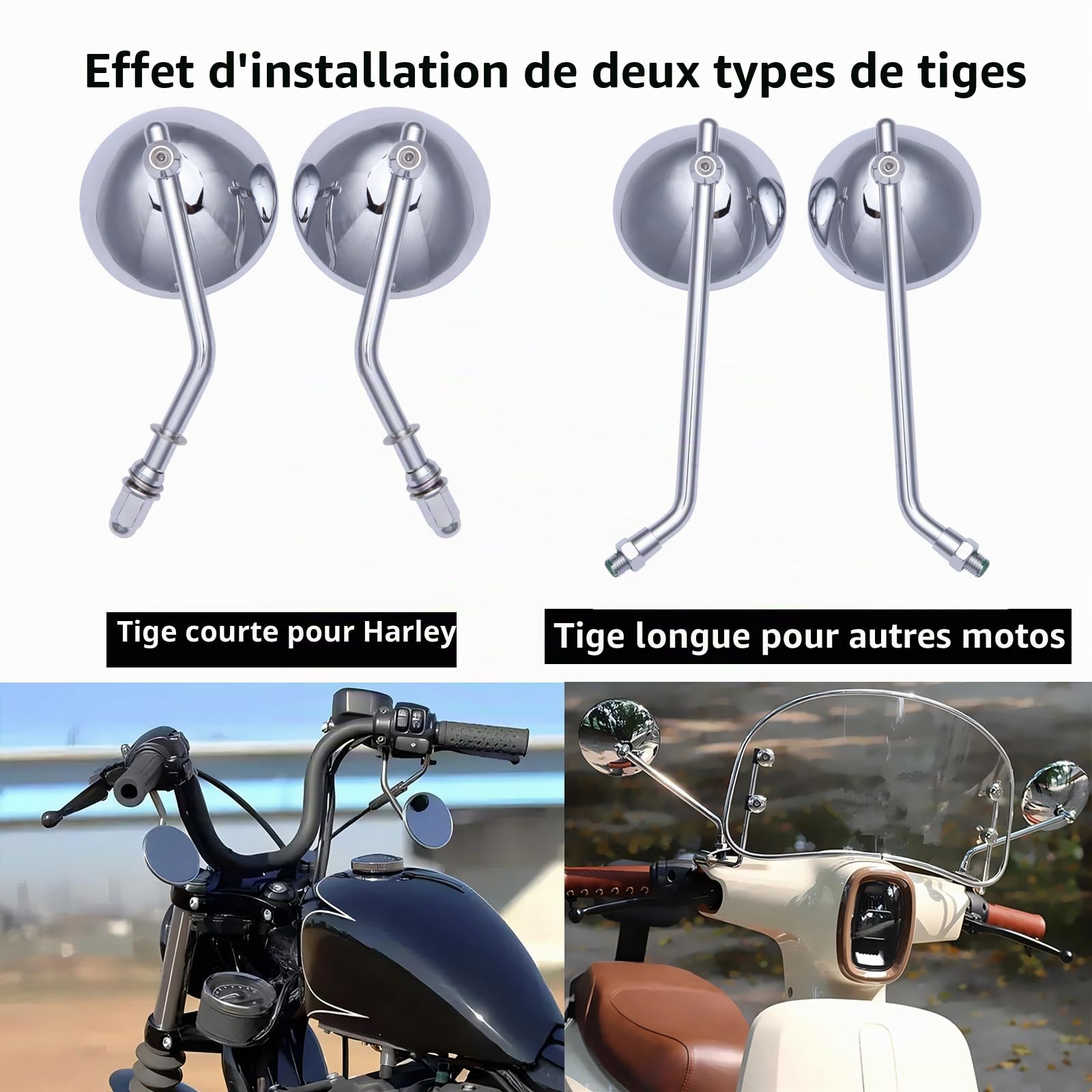 DREAMIZER 3'' Ronds Rétroviseurs Moto Chrome, CNC Universel Rétroviseur avec vis 8 mm 10 mm, Compatible avec Harley Sportster 883 1200 Softail Dyna Cafe Racer Cruiser Chopper Bobber Scooter E-Bikes