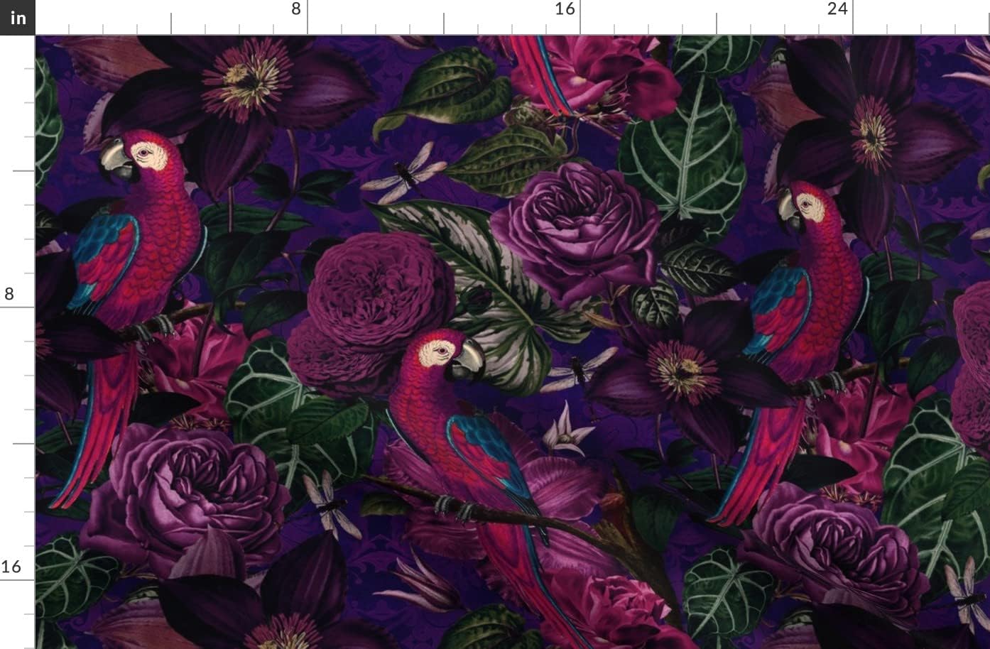 Spoonflower Fabric - Moody Florals Vintage Inspired Dark Jewel Tones Jungle Parrot Gothic Printed on Organic Cotton Sateen Fabric by The Yard - Sewing Quilting Apparel Home Decor