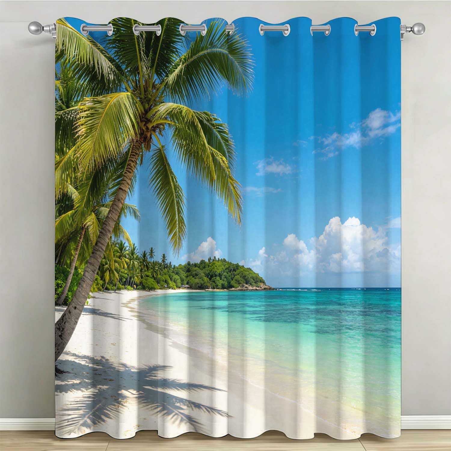 Rideaux Occultants 117x138 cm Lot de 2 à Œillets Plage Tropicale