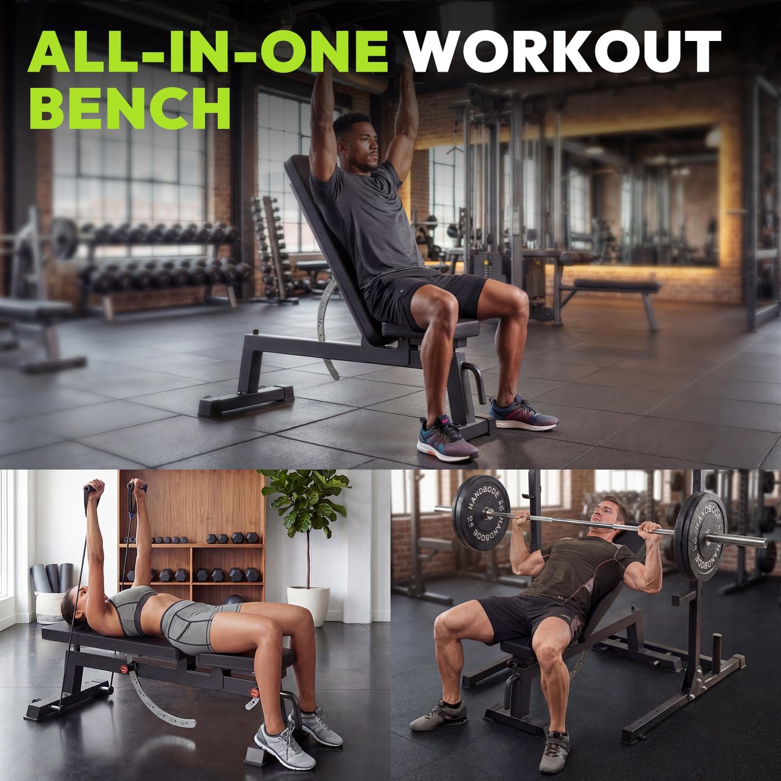 Adjustable Weight Bench, 1500 lb Incline Workout Bench, Home Gym | 0 To 85 Degree Backrest, Three Seat Angles, Steel Frame, Wheels And Handle, Foldable Storage, Chest Presses, Dumbbell Rows