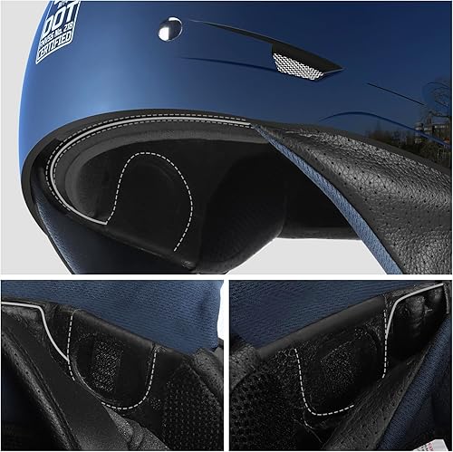 Miniatura 7 de GLX - Medio casco de moto M14 con visera retráctil tintada para scooter Cruiser, aprobado por el DOT (negro, M)