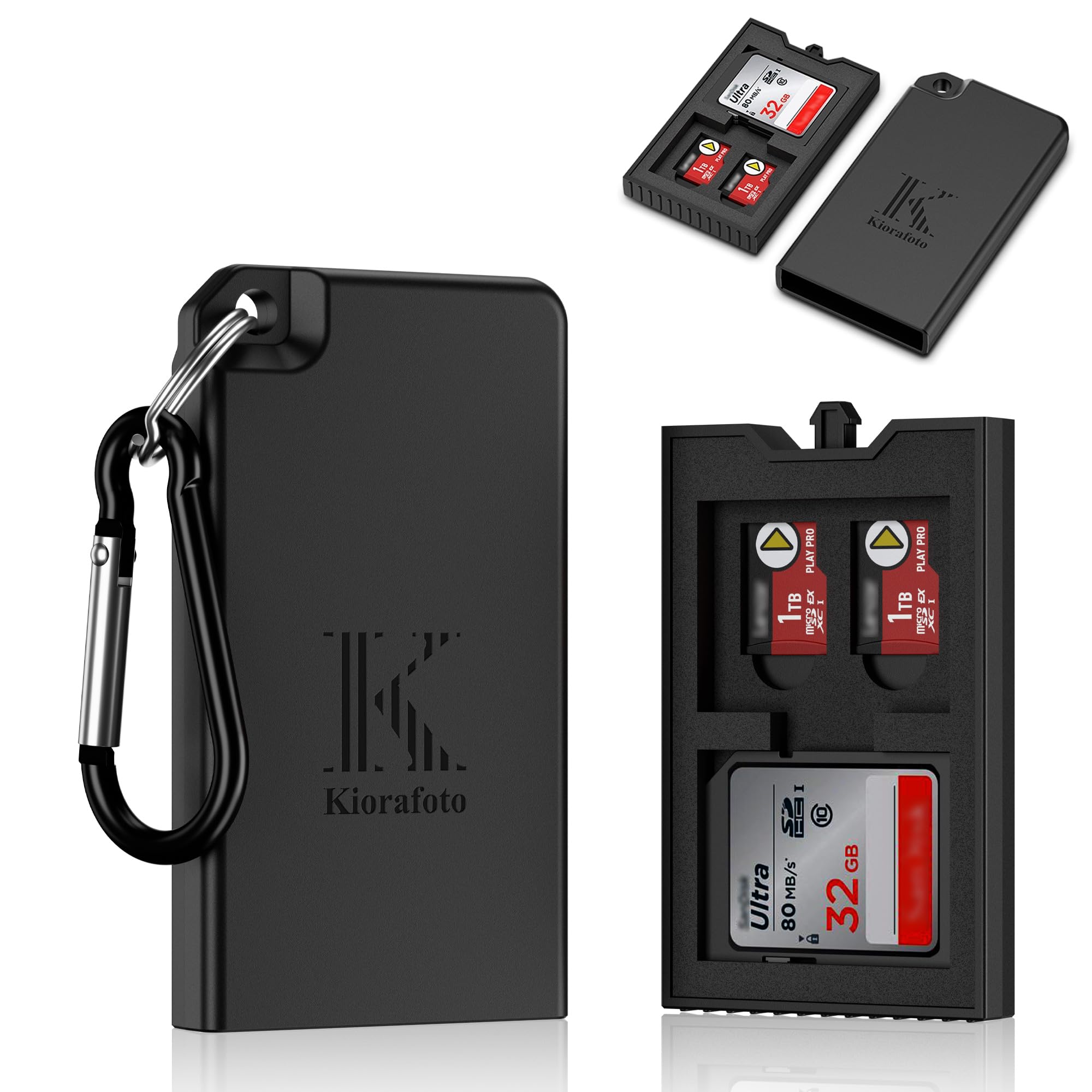 Pop-up Small Memory Card Case Holder for 2 SD SDHC SDXC Cards & 4 TF MicroSD MSD Cards with Carabiner, Portable Anti-Shock Splash-Proof Micro SD Card Case Storage Protector Organizer Keeper Container-image-24