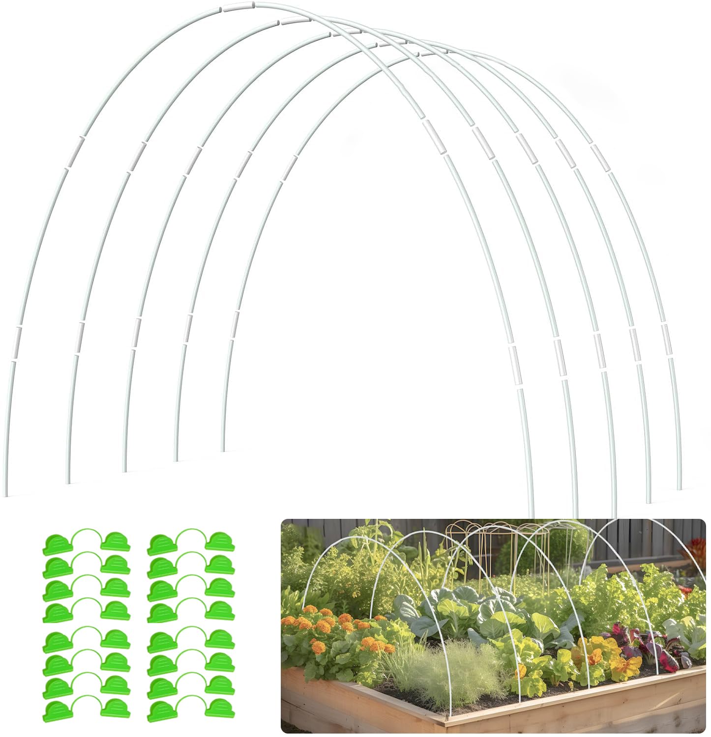 31 x 43 cm, anillos desmontables para cubierta vegetal, túnel de plástico y fibra de vidrio, arcos para tejido de jardín, postes de jardín