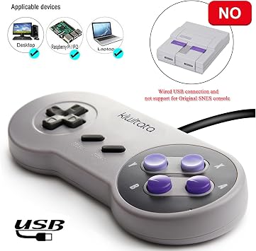 KIWITATA 2X Classic SNES USB Controller for PC Gamings, Retro SNES Wired USB Game Emulator Controller for Windows XP 7 8 11 Mac Raspberry Pi