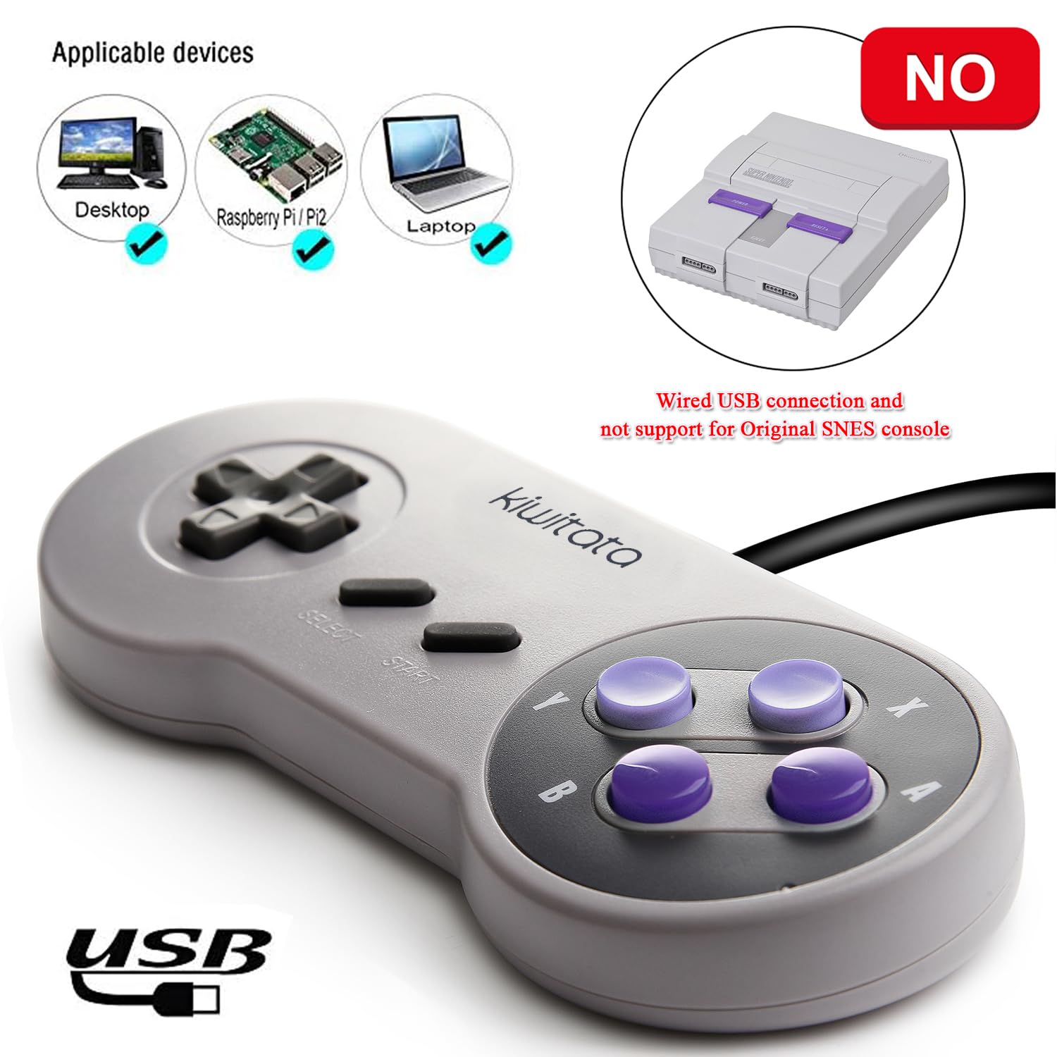 Amazon.com: KIWITATA 2X Classic SNES USB Controller for PC Gamings